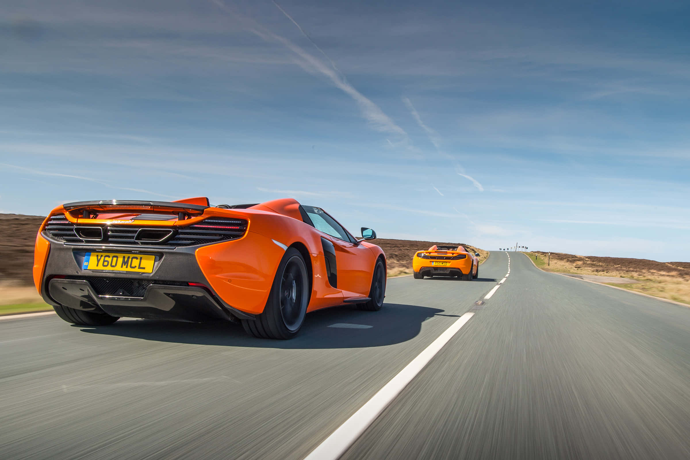 McLaren 650S, vibrant orange, winding desert road, Full HD Desktop Wallpaper