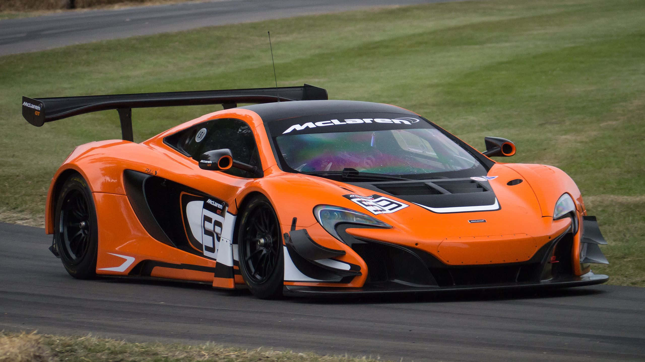 McLaren 650S, orange, number 57, 2K Desktop Wallpaper