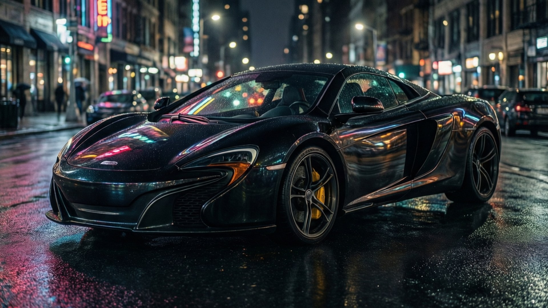McLaren 650S, neon night warrior, city lights, Full HD Desktop Wallpaper