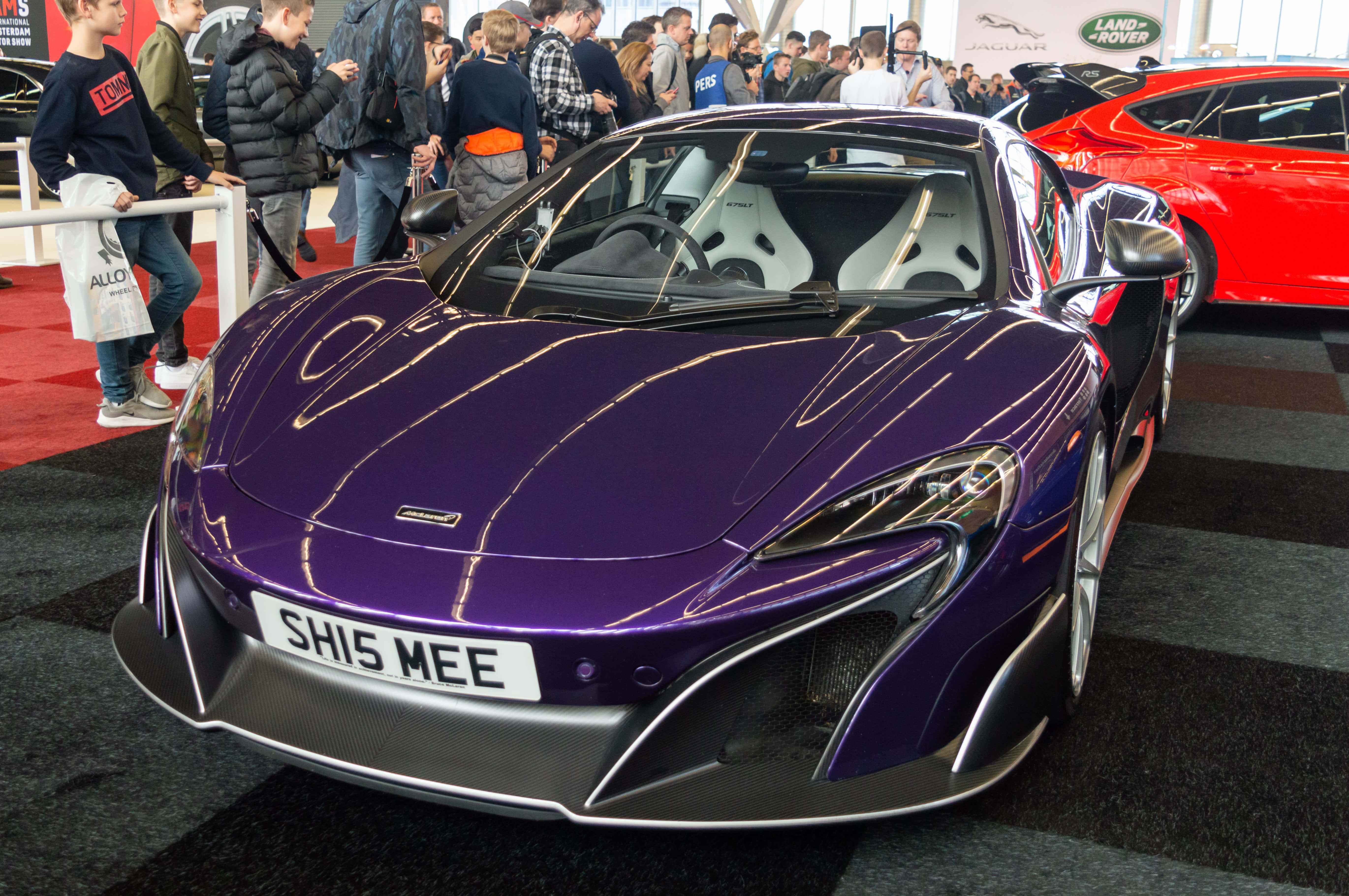 McLaren 675LT Spider, glossy purple, auto show, 5K Desktop Wallpaper