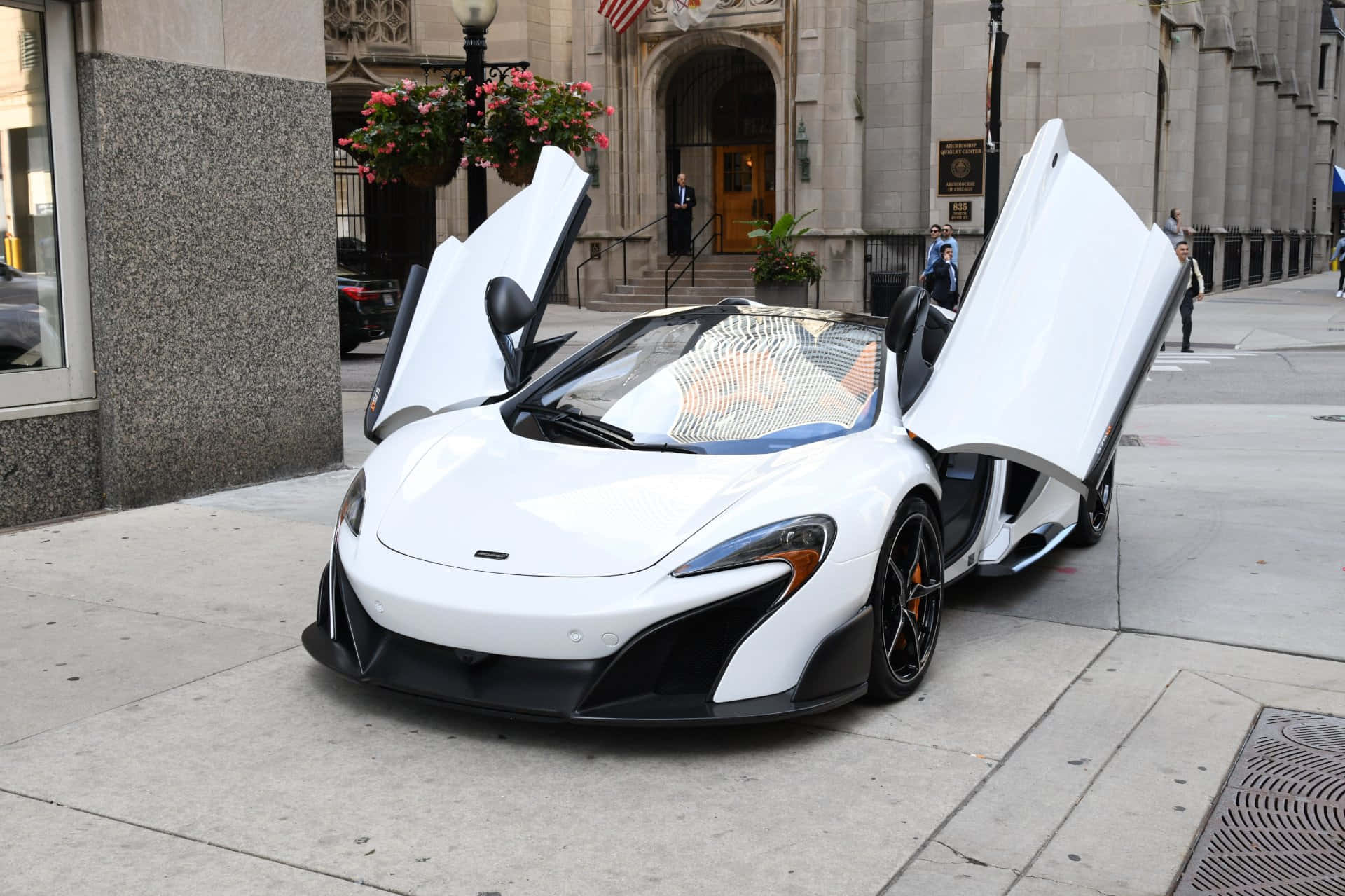 McLaren 675LT Spider, white, gull-wing doors, Full HD Desktop Wallpaper