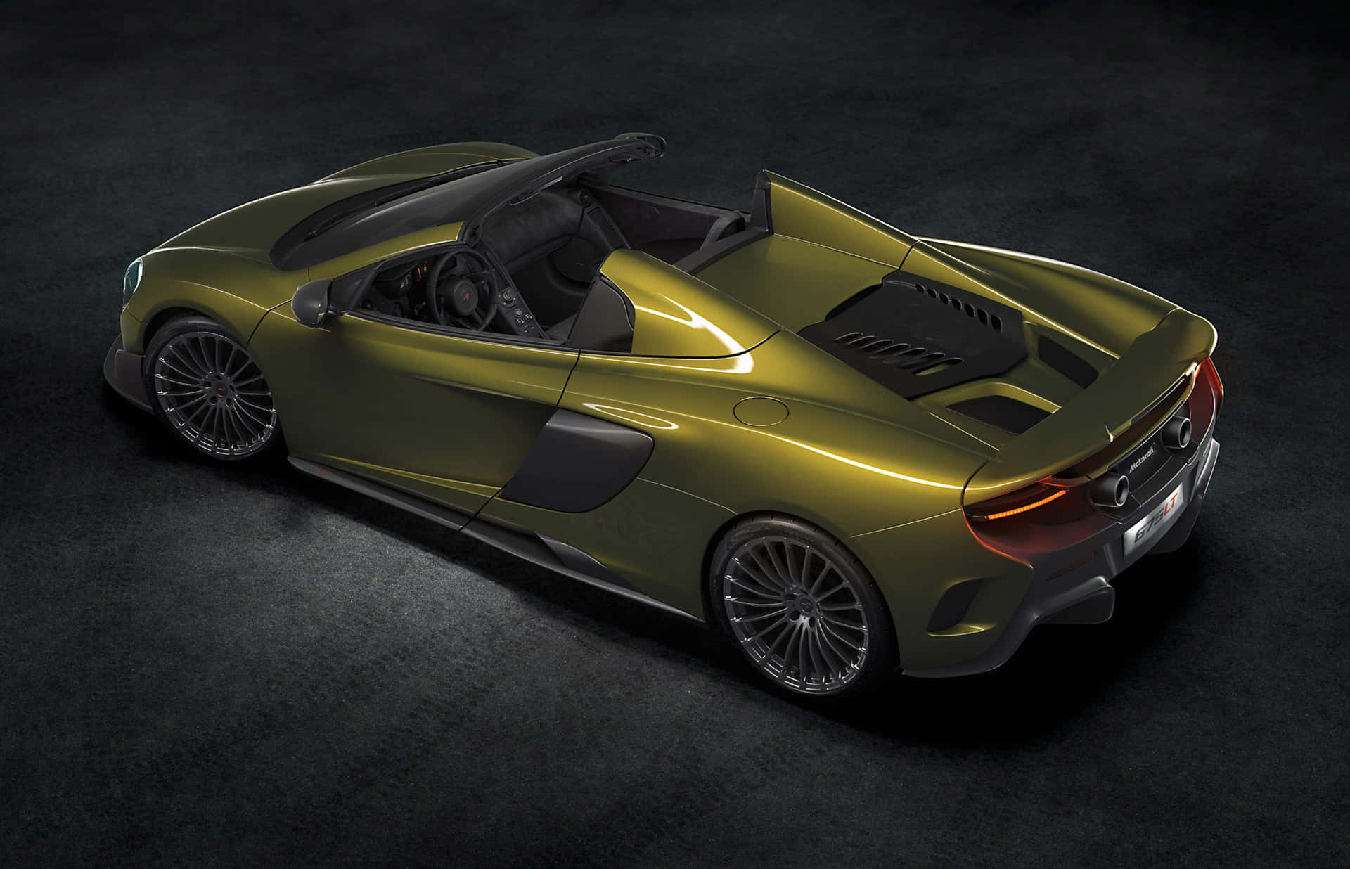 McLaren 675LT Spider, olive green, black soft top, Full HD Desktop Wallpaper