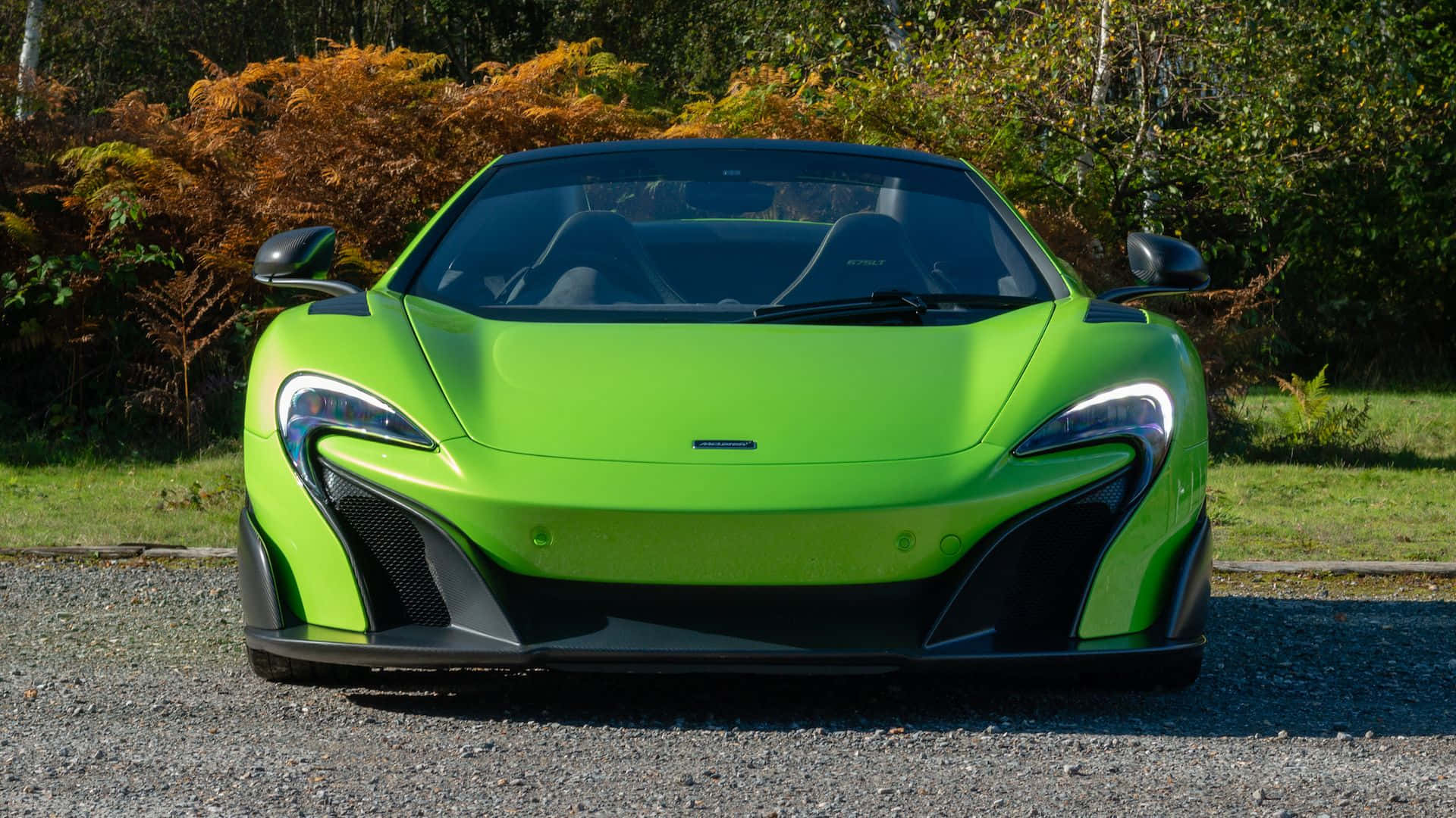 McLaren 675LT Spider, lime green, gravel, Full HD Desktop Wallpaper