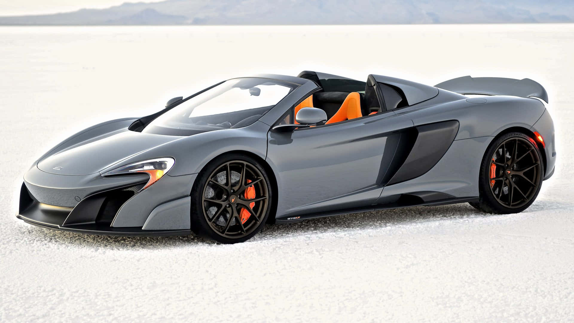 McLaren 675LT Spider, gray, orange accents, Full HD Desktop Wallpaper