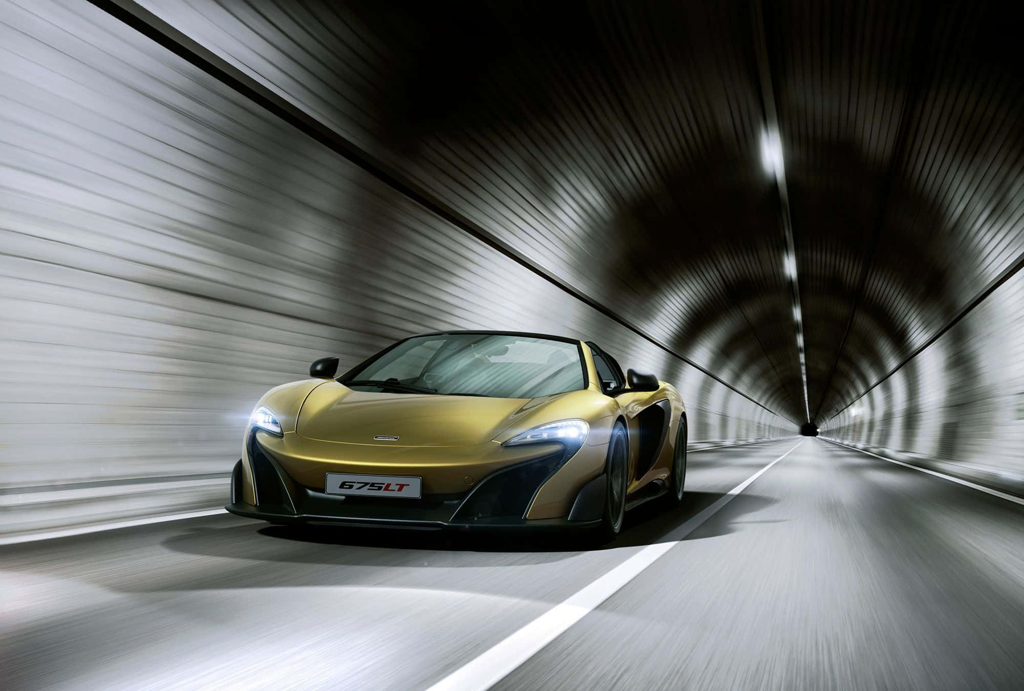 McLaren 675LT, golden, dark tunnel, Full HD Desktop Wallpaper
