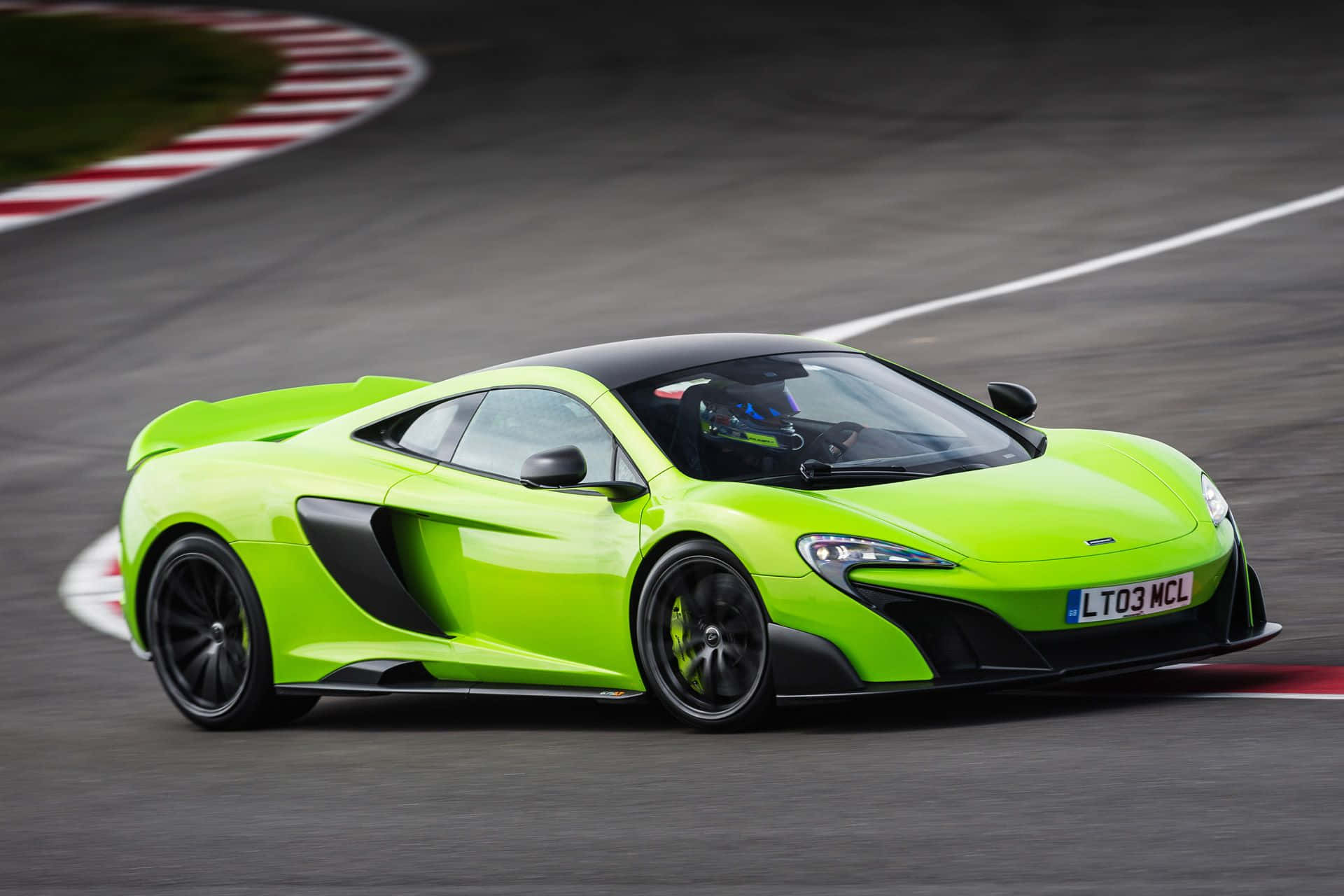 McLaren 675LT, lime green, racetrack corner, Full HD Desktop Wallpaper