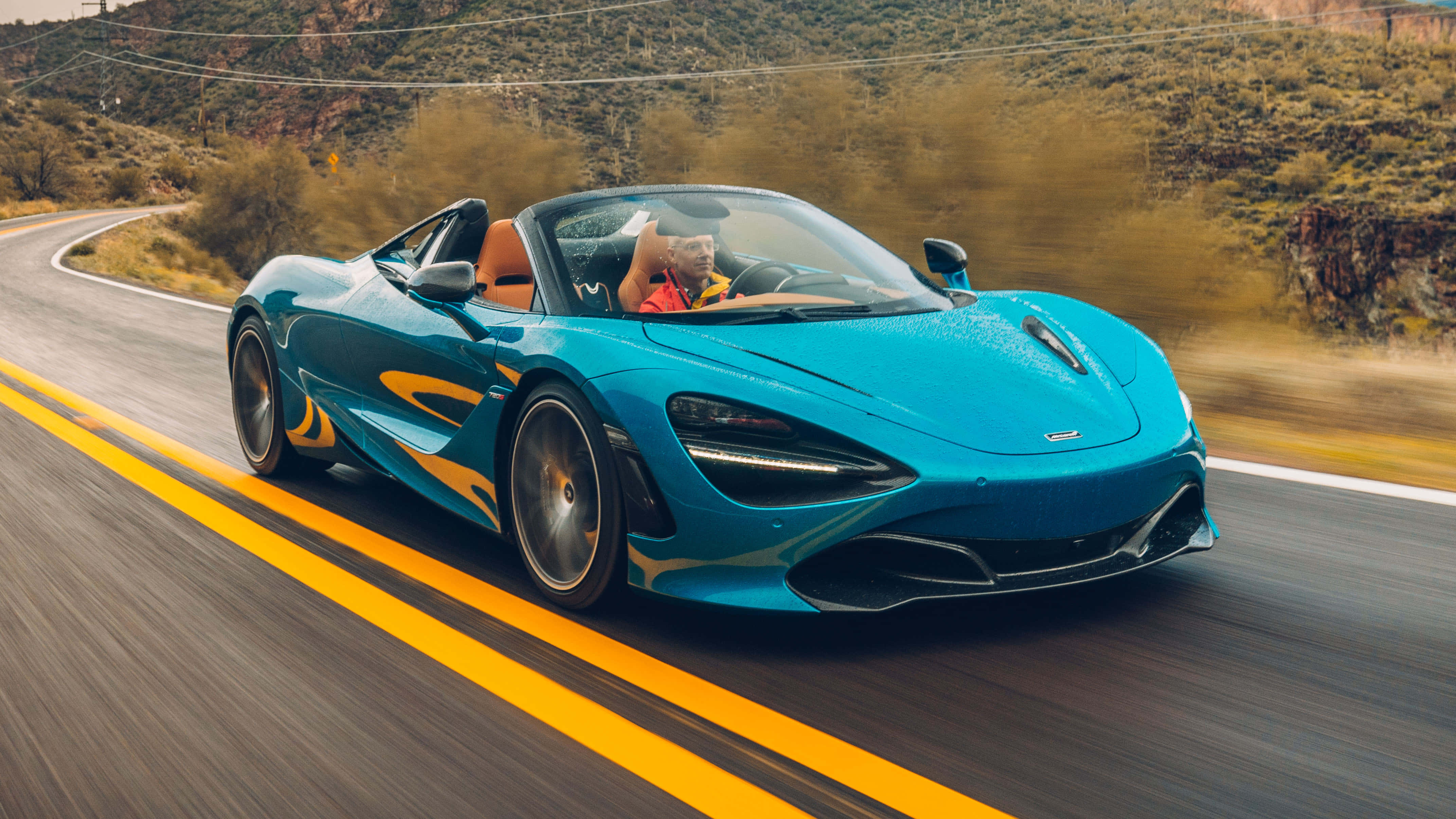 McLaren 720S Spider, turquoise, desert road, 4K Desktop Wallpaper