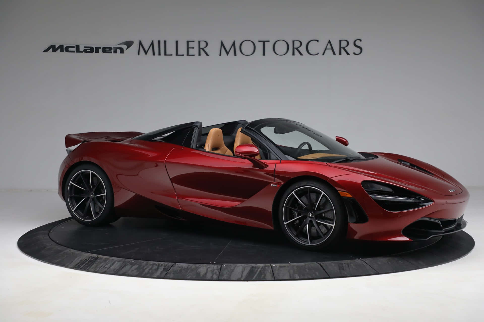 McLaren 720S Spider, glossy red, tan leather seats, Full HD Desktop Wallpaper