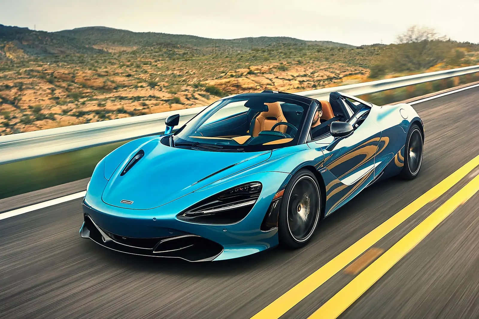 McLaren 720S Spider, vibrant blue, desert highway, HD Desktop Wallpaper