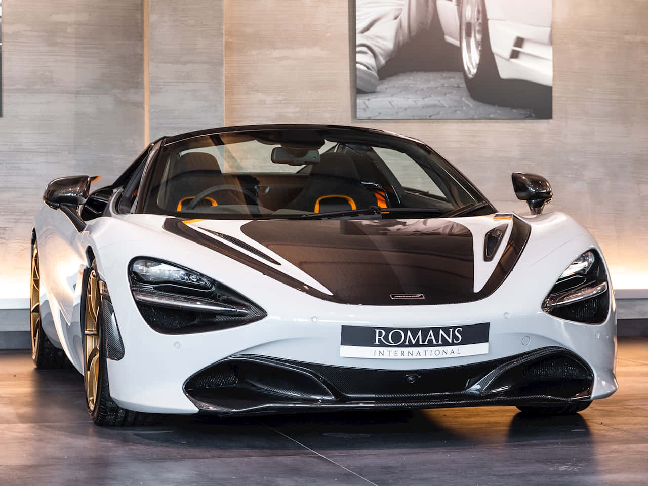 McLaren 720S Spider, white, gold rims, HD Desktop Wallpaper