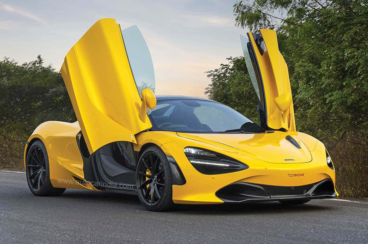 McLaren 720s Spider, vibrant yellow, gull-wing doors, SD Desktop Wallpaper