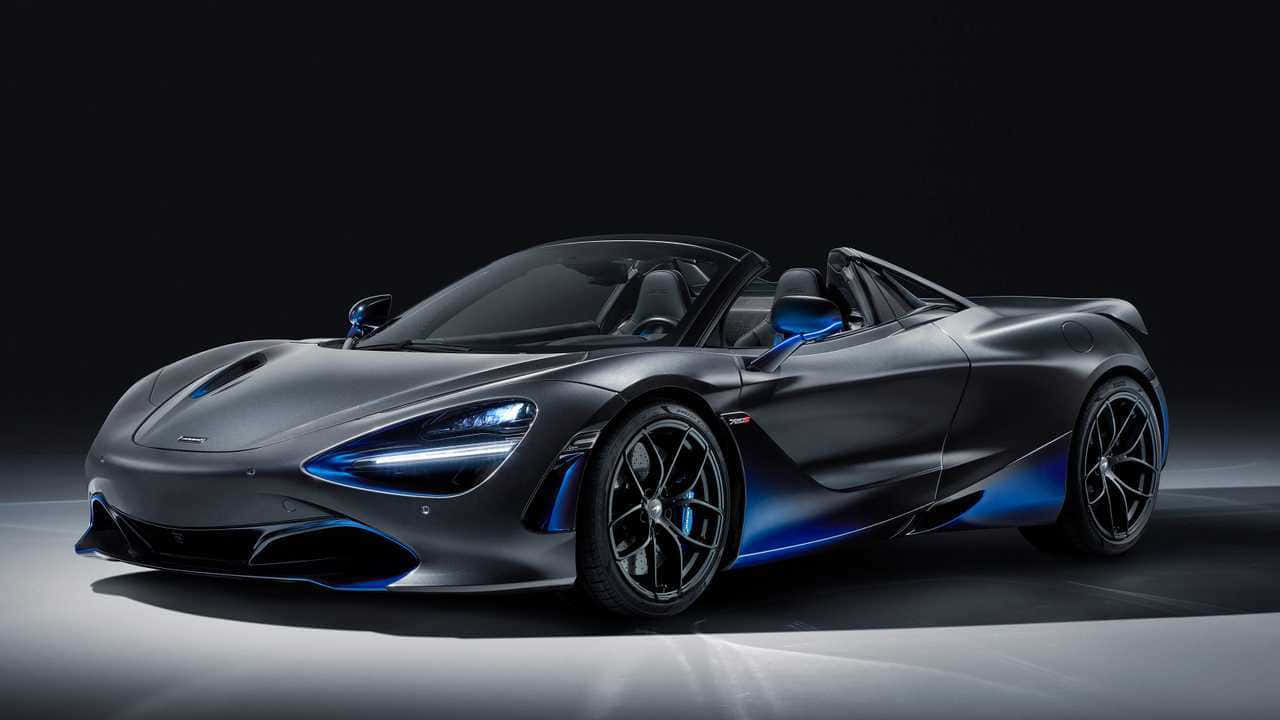 McLaren 720S Spider, matte gray, glowing blue accents, HD Desktop Wallpaper