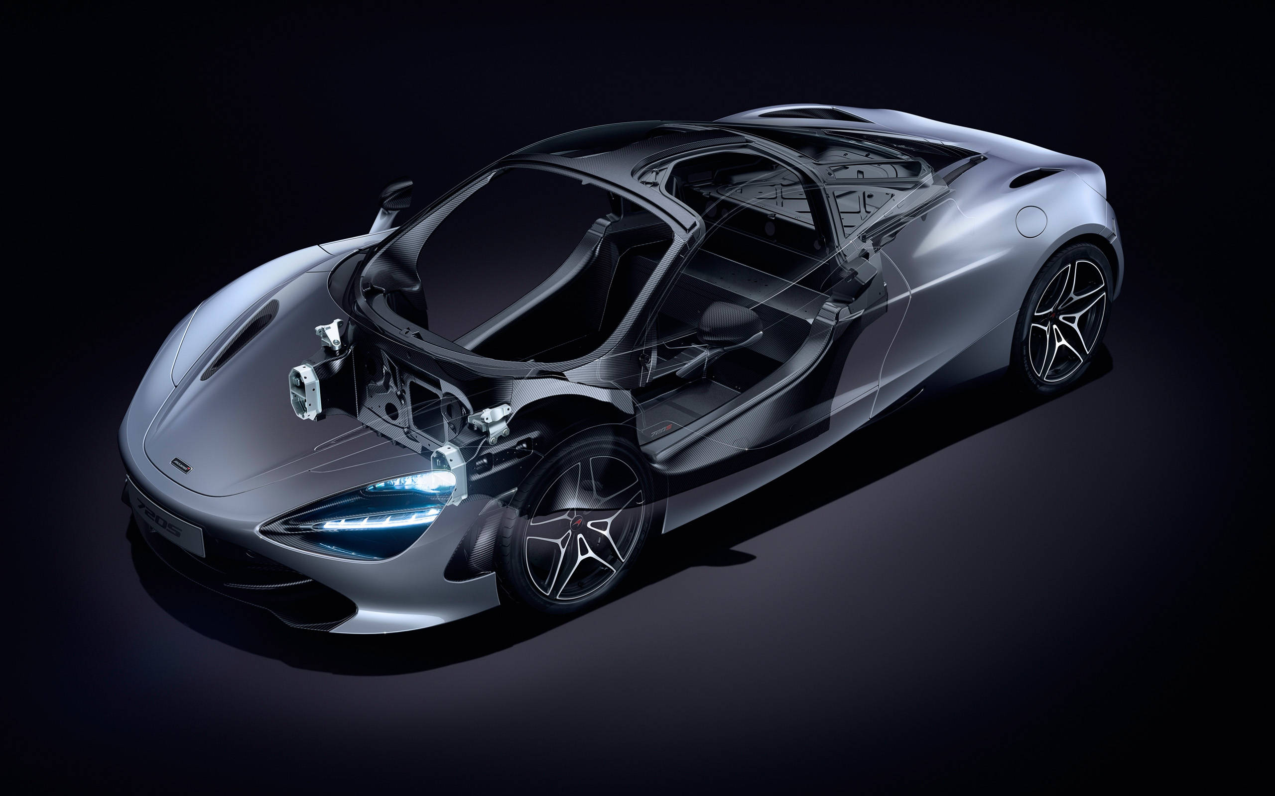 McLaren 720s Spider, silver, transparent body, 2K Desktop Wallpaper
