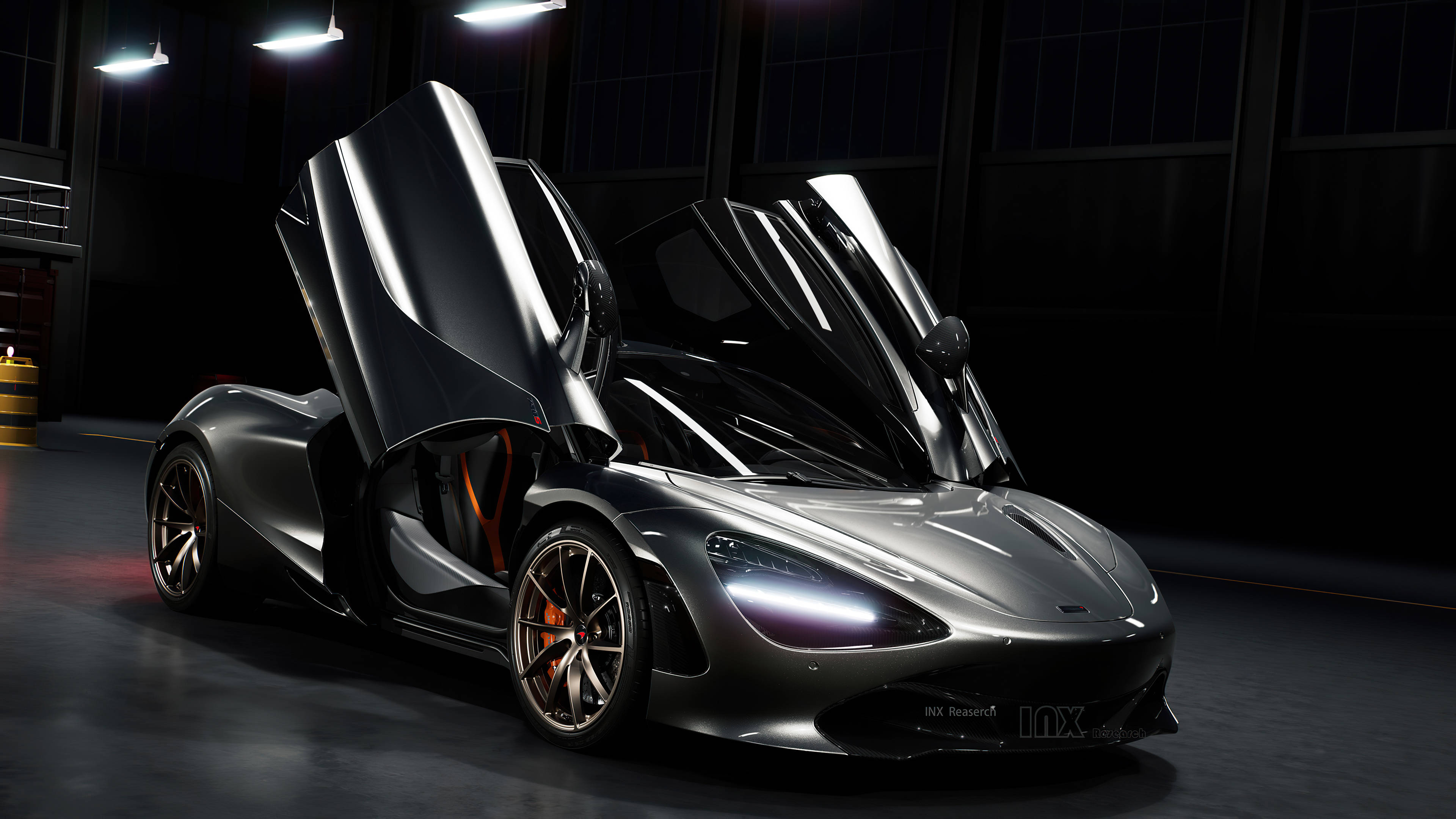 McLaren 720s, gullwing doors, bright spotlights, 4K Desktop Wallpaper