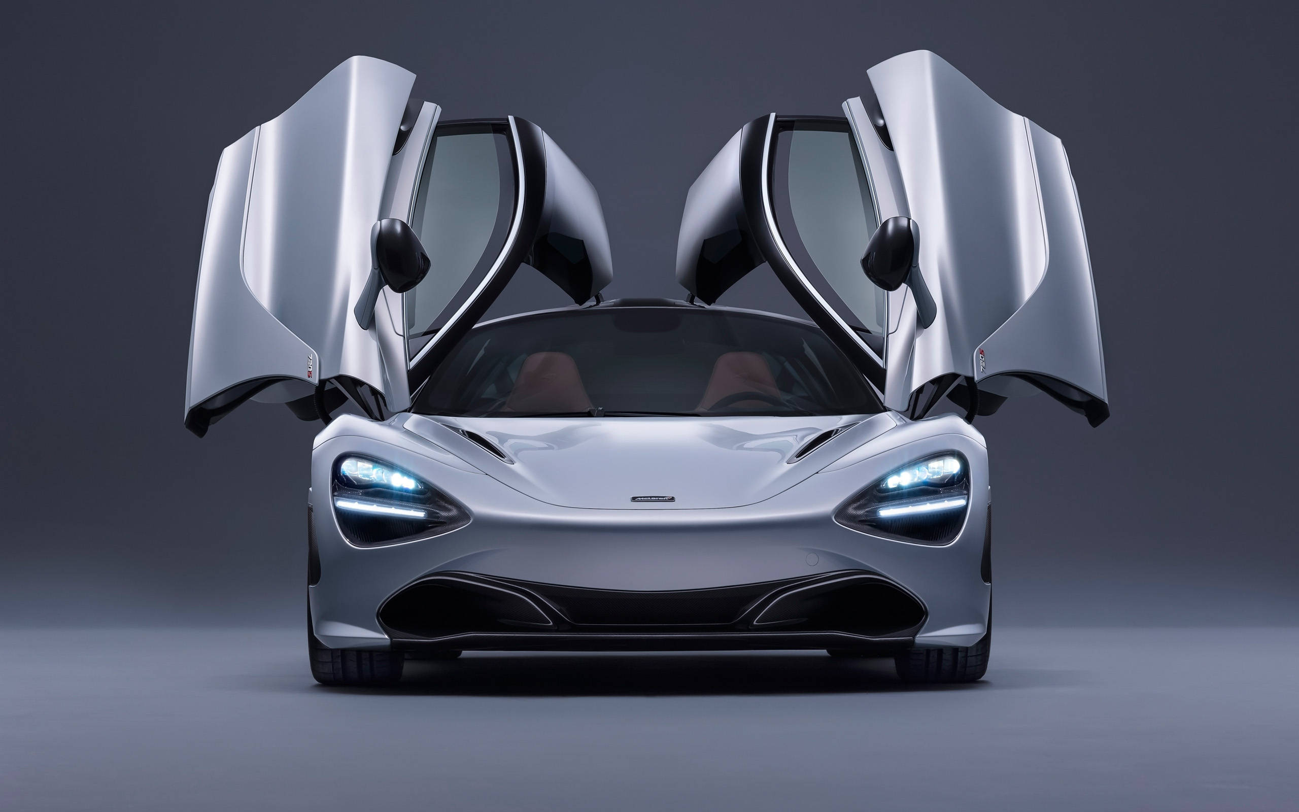 McLaren 720s, gull-wing doors, sleek silver, 2K Desktop Wallpaper