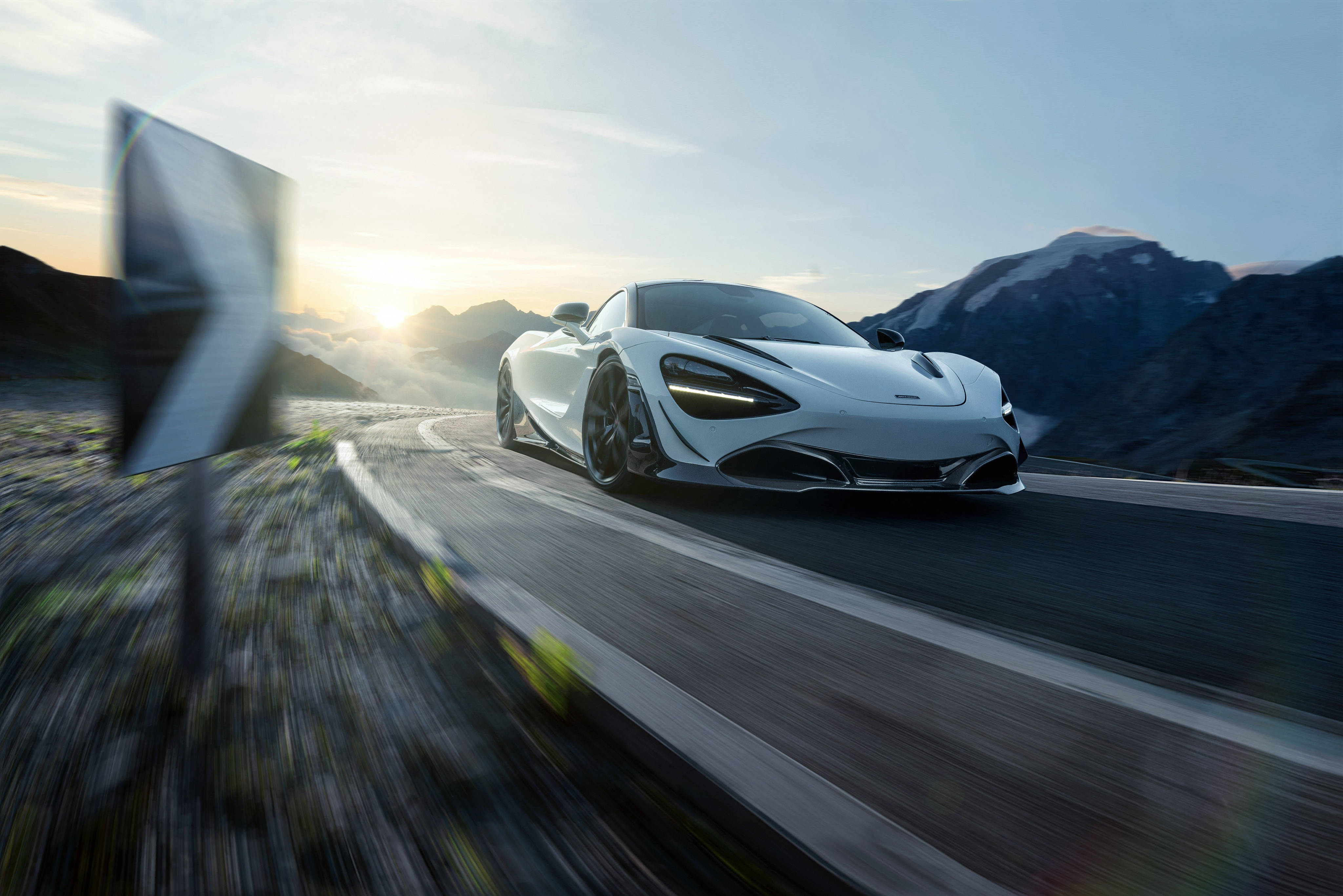 McLaren 720s, white, winding mountain road, 4K Desktop Wallpaper