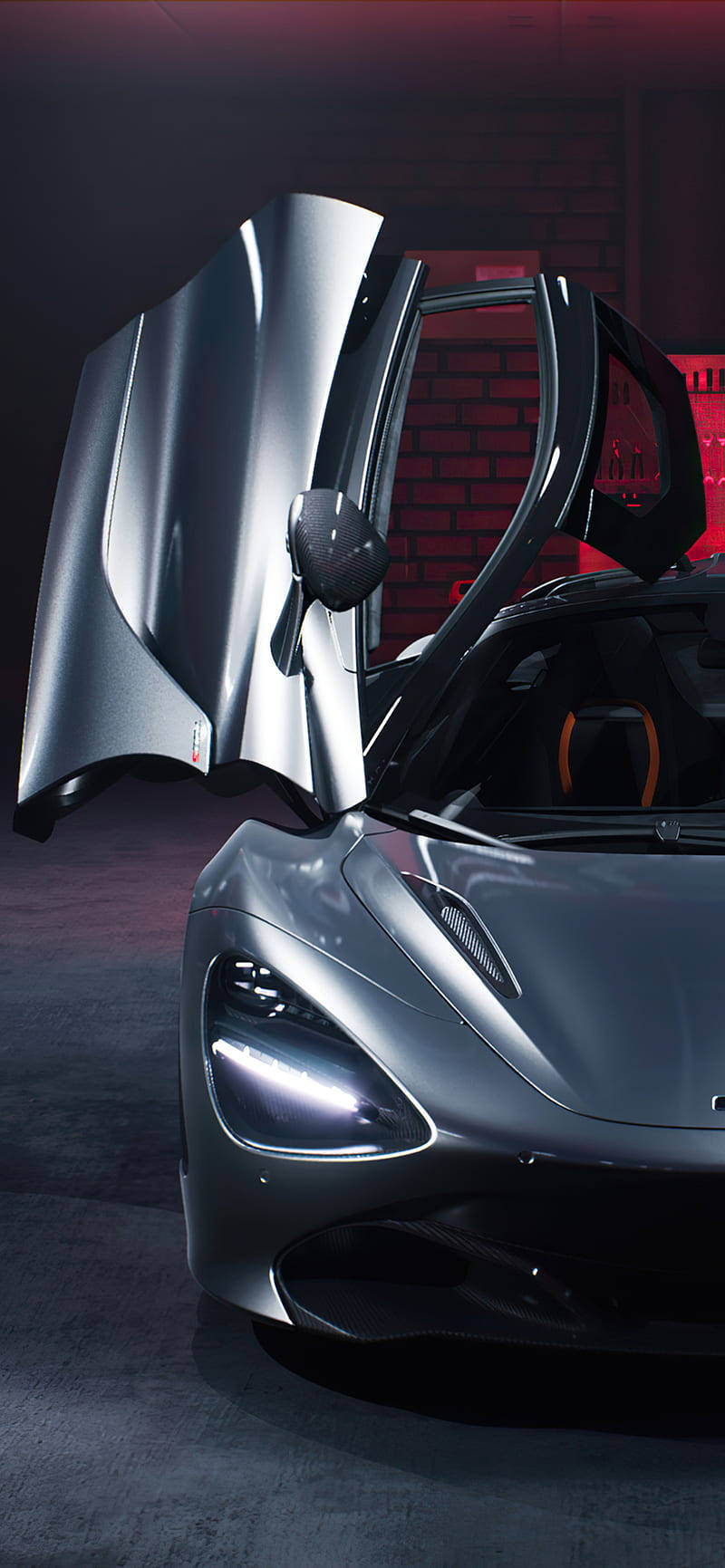 McLaren 720s, gull-wing doors, dimly lit garage, HD Phone Wallpaper