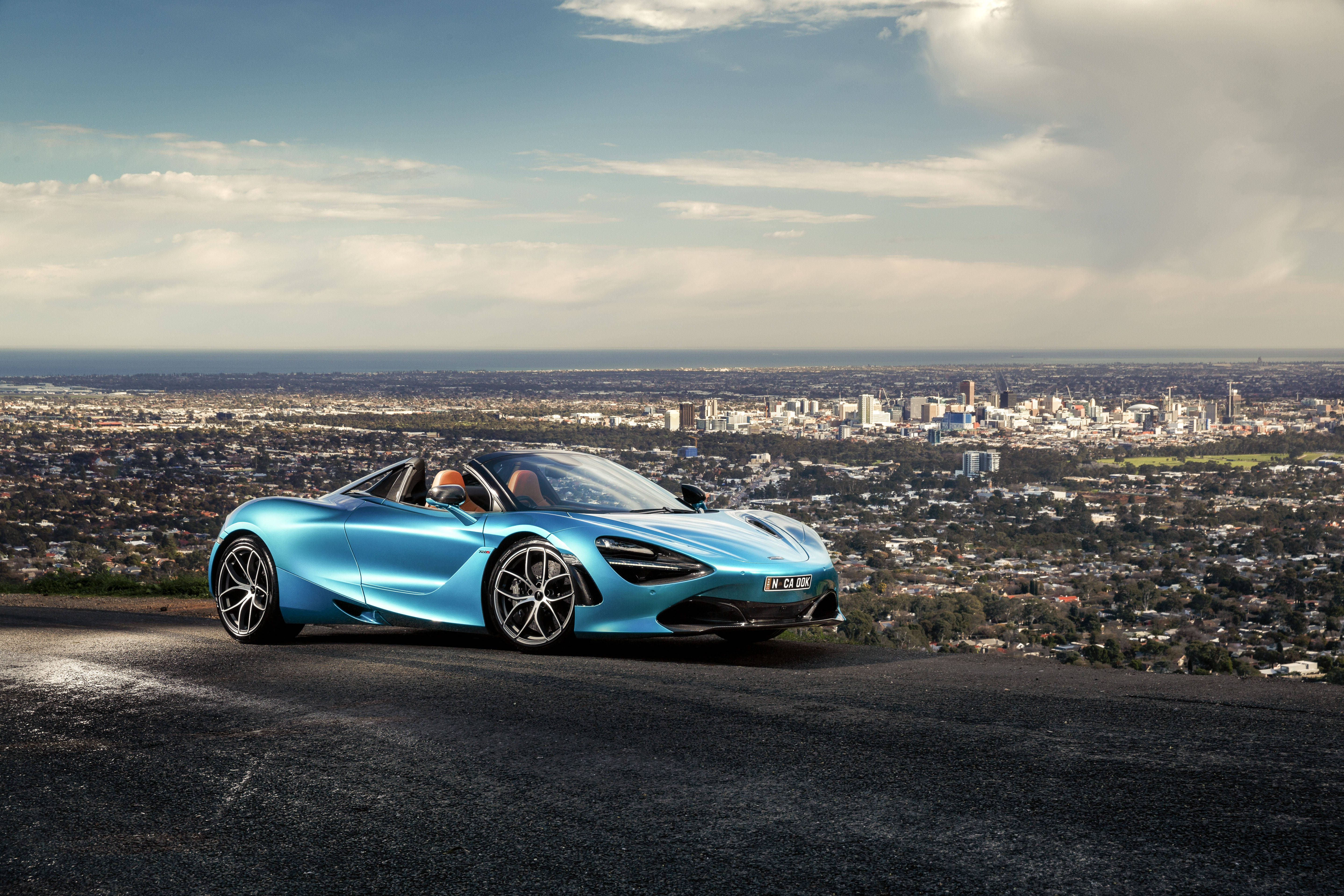 McLaren 720s, blue, cityscape, 5K Desktop Wallpaper