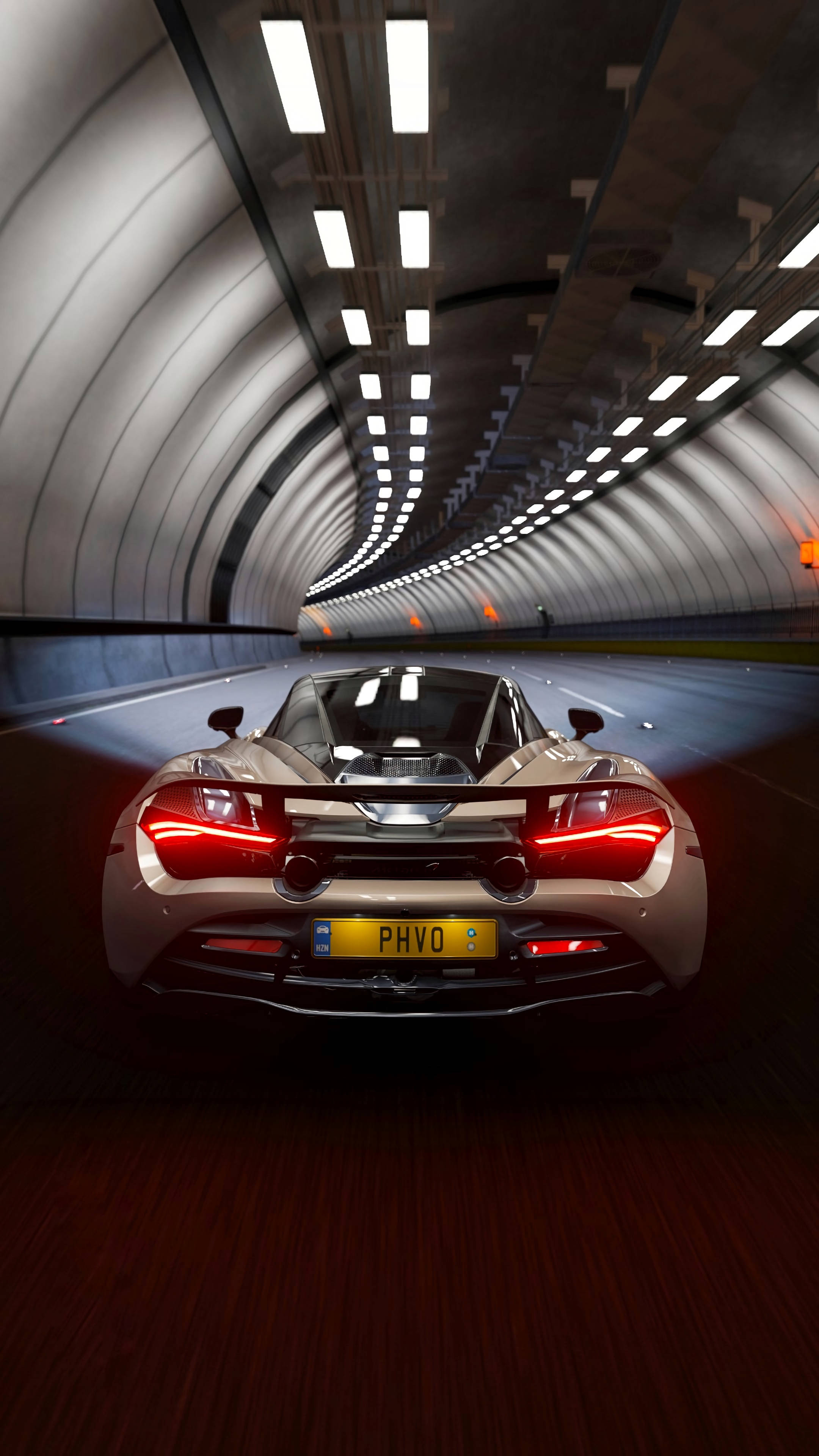 McLaren 720S, silver, glowing red taillights, 4K Phone Wallpaper