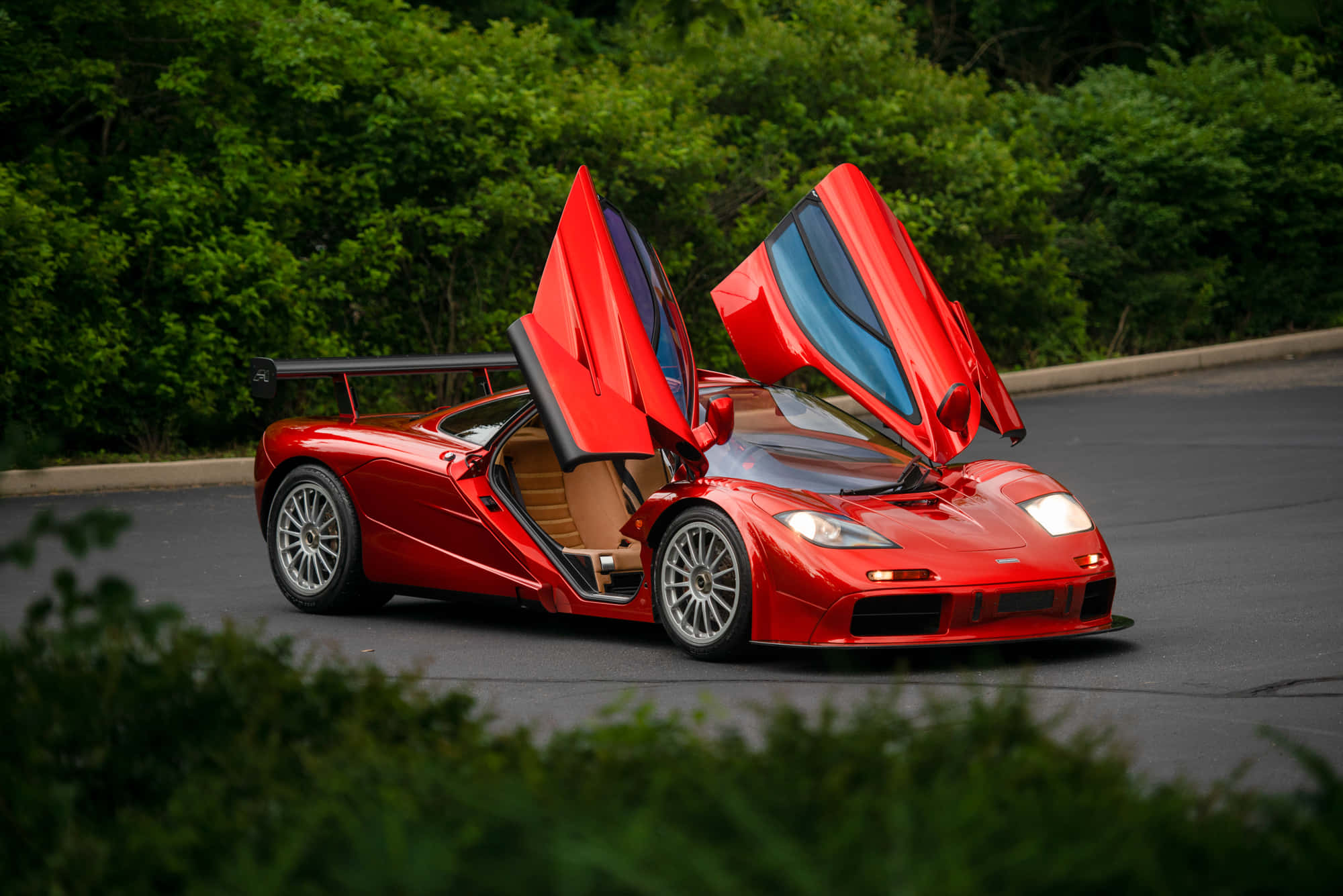 McLaren F1, red, gullwing doors, Full HD Desktop Wallpaper