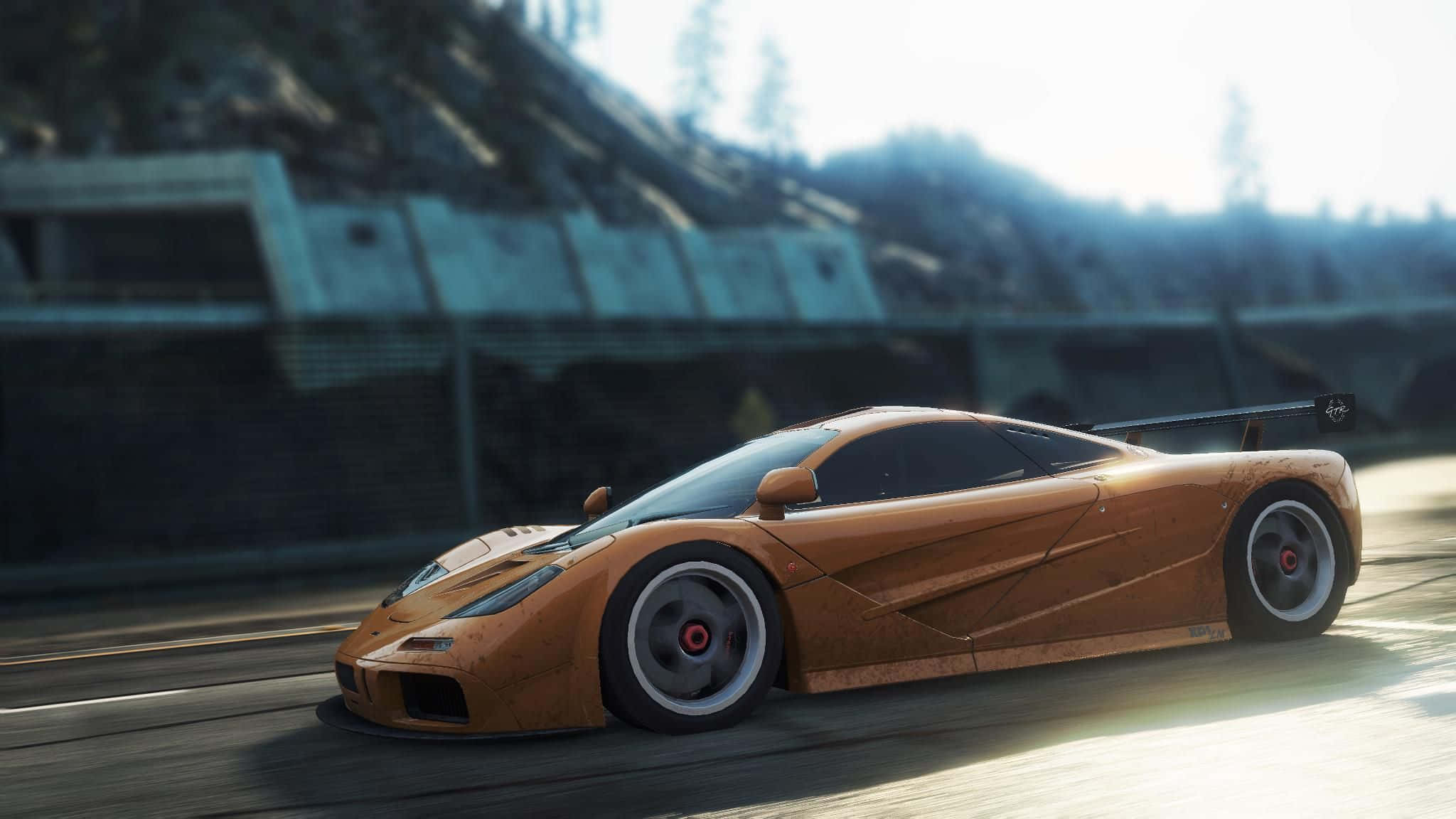 McLaren F1, rusted orange, sunlit track, Full HD Desktop Wallpaper