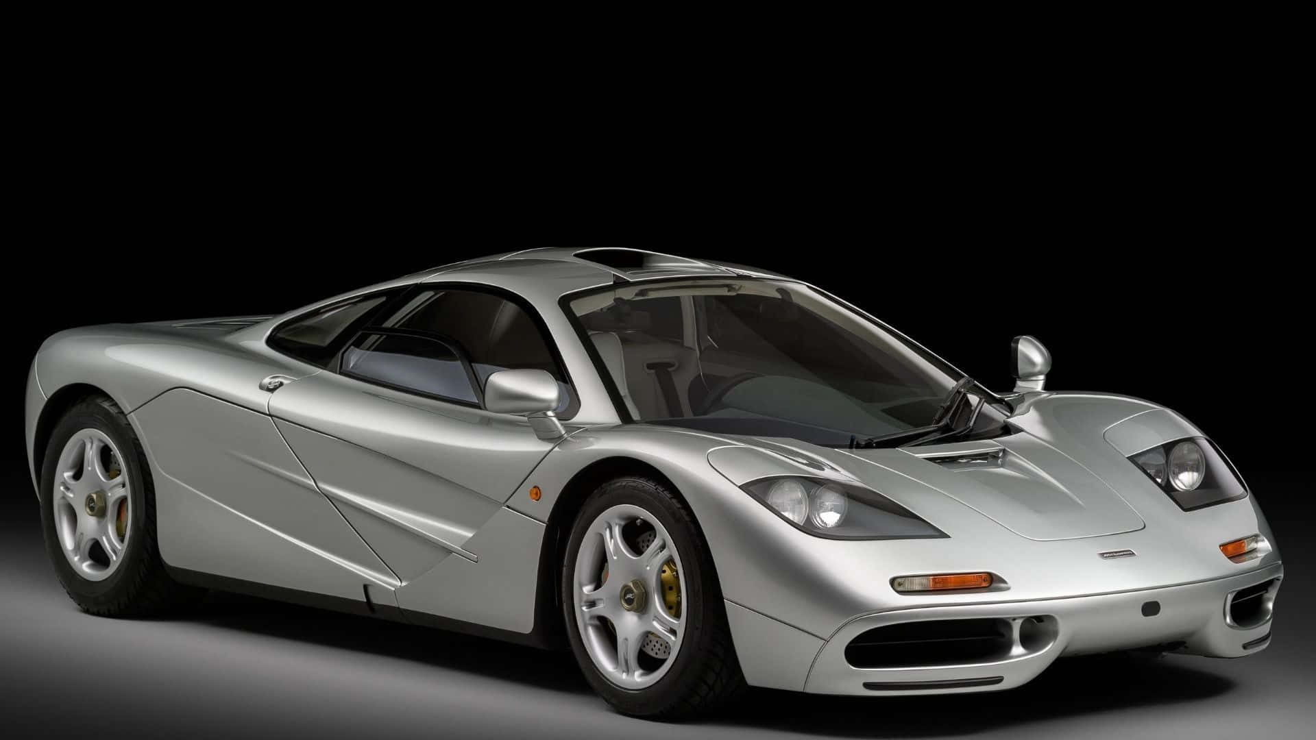 McLaren F1, silver, stark black background, Full HD Desktop Wallpaper