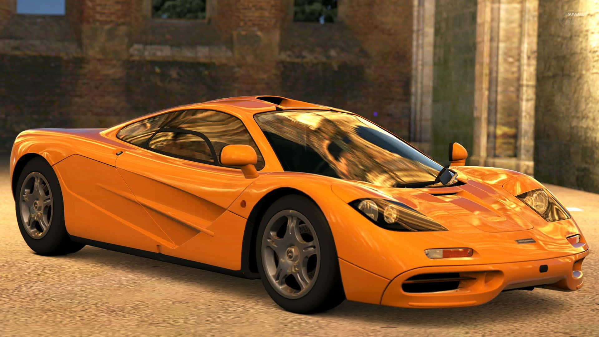 McLaren F1, vibrant orange, warm artificial light, Full HD Desktop Wallpaper