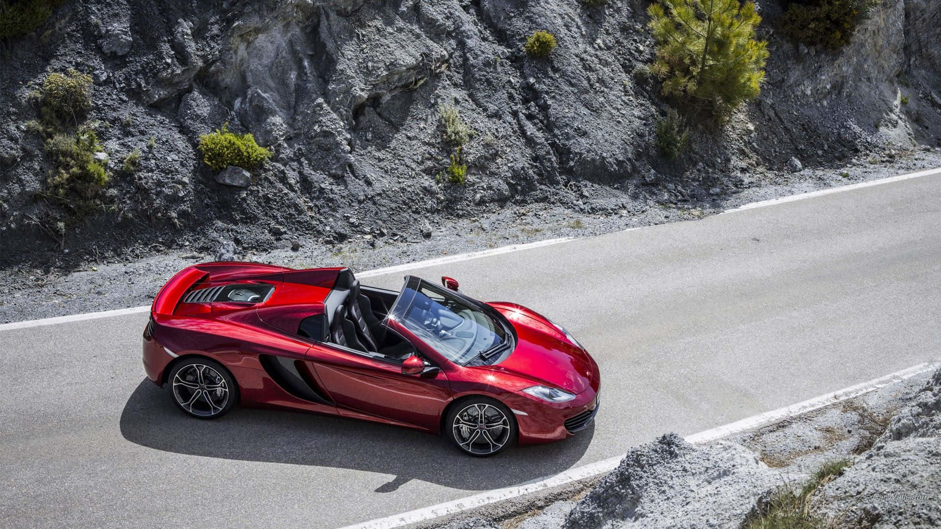 McLaren F1, glossy red, winding mountain road, Full HD Desktop Wallpaper