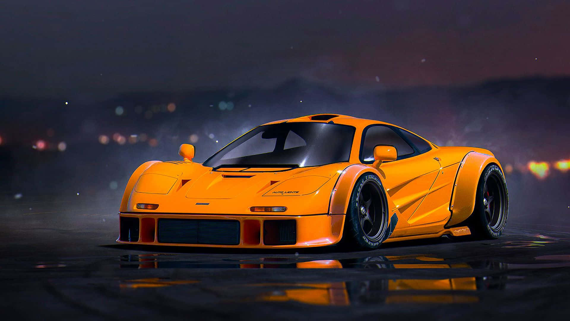 McLaren F1, orange, night lights, Full HD Desktop Wallpaper