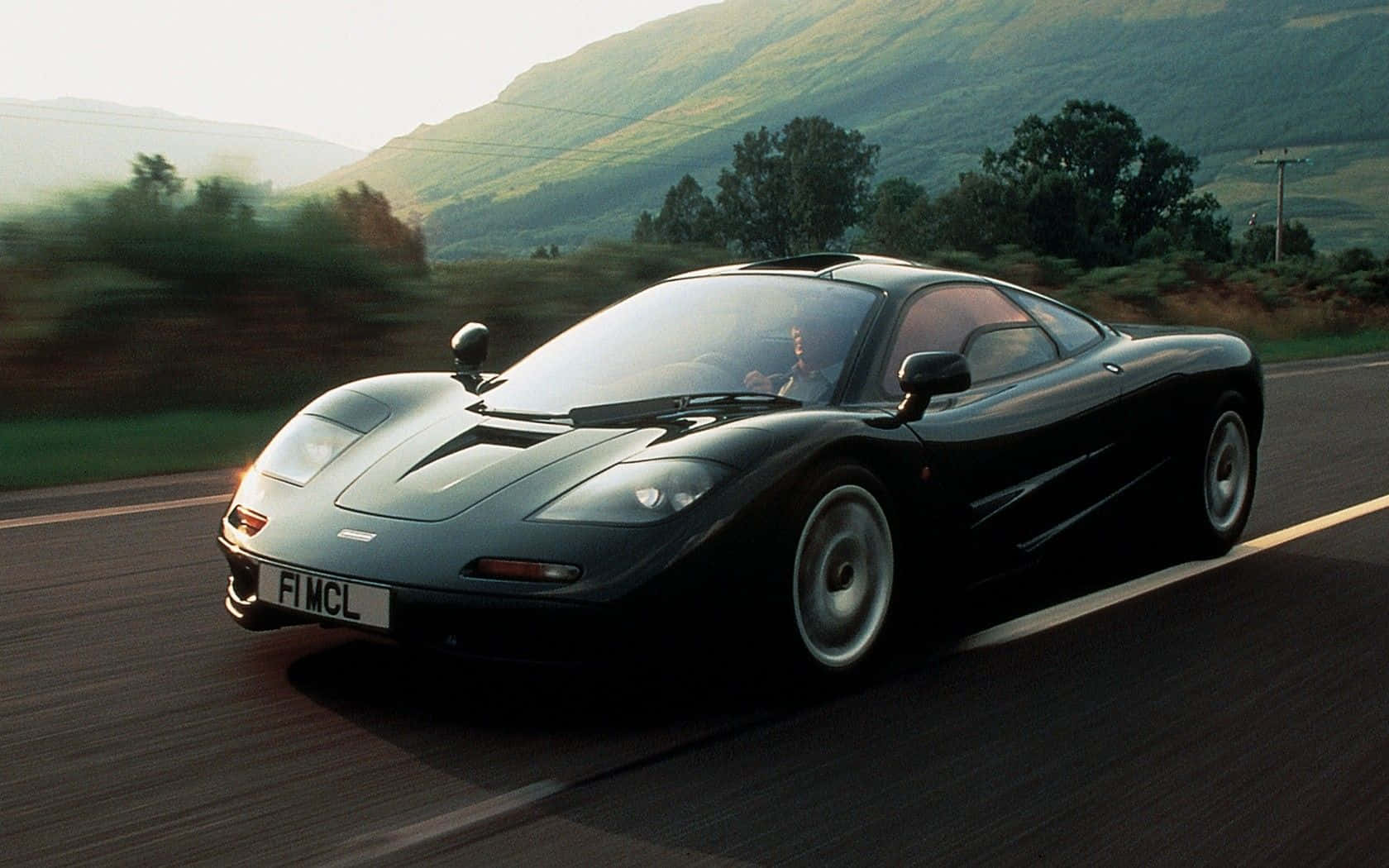 McLaren F1, black, winding mountain road, HD Desktop Wallpaper