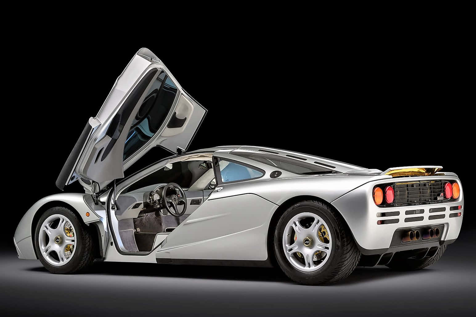 McLaren F1, silver, gullwing doors, HD Desktop Wallpaper