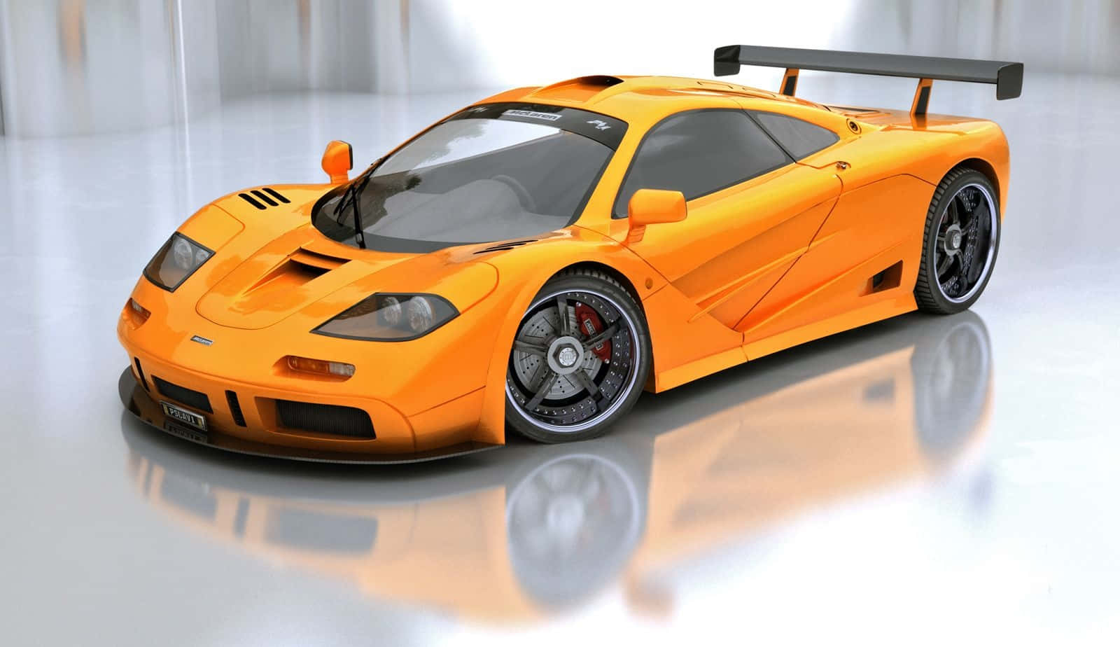 McLaren F1, vibrant orange, black accents, HD Desktop Wallpaper