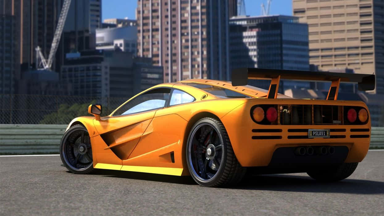 McLaren F1, vibrant orange, large rear wing, SD Desktop Wallpaper