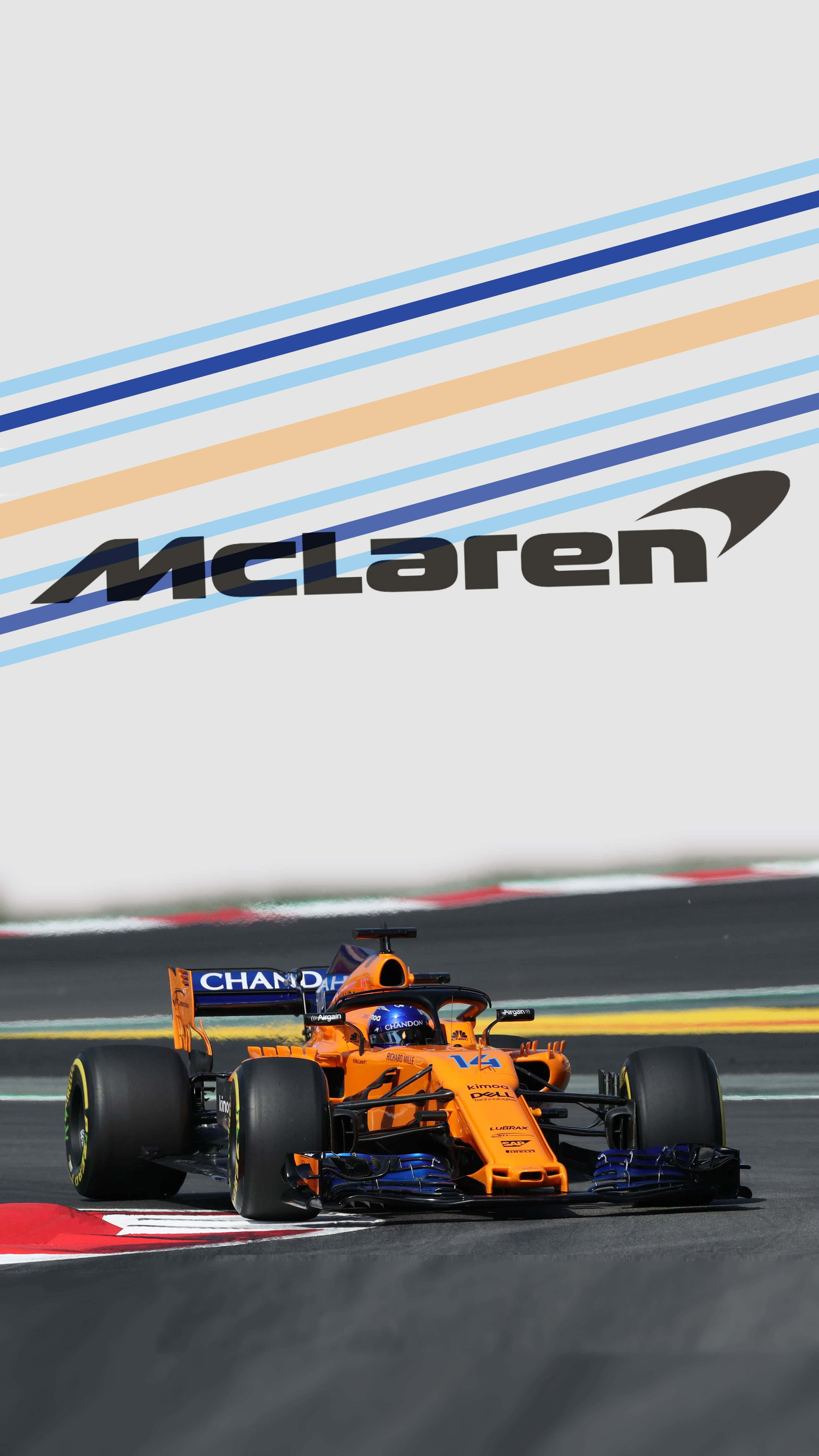 McLaren Formula 1, vibrant orange, bold diagonal stripes, 5K Phone Wallpaper
