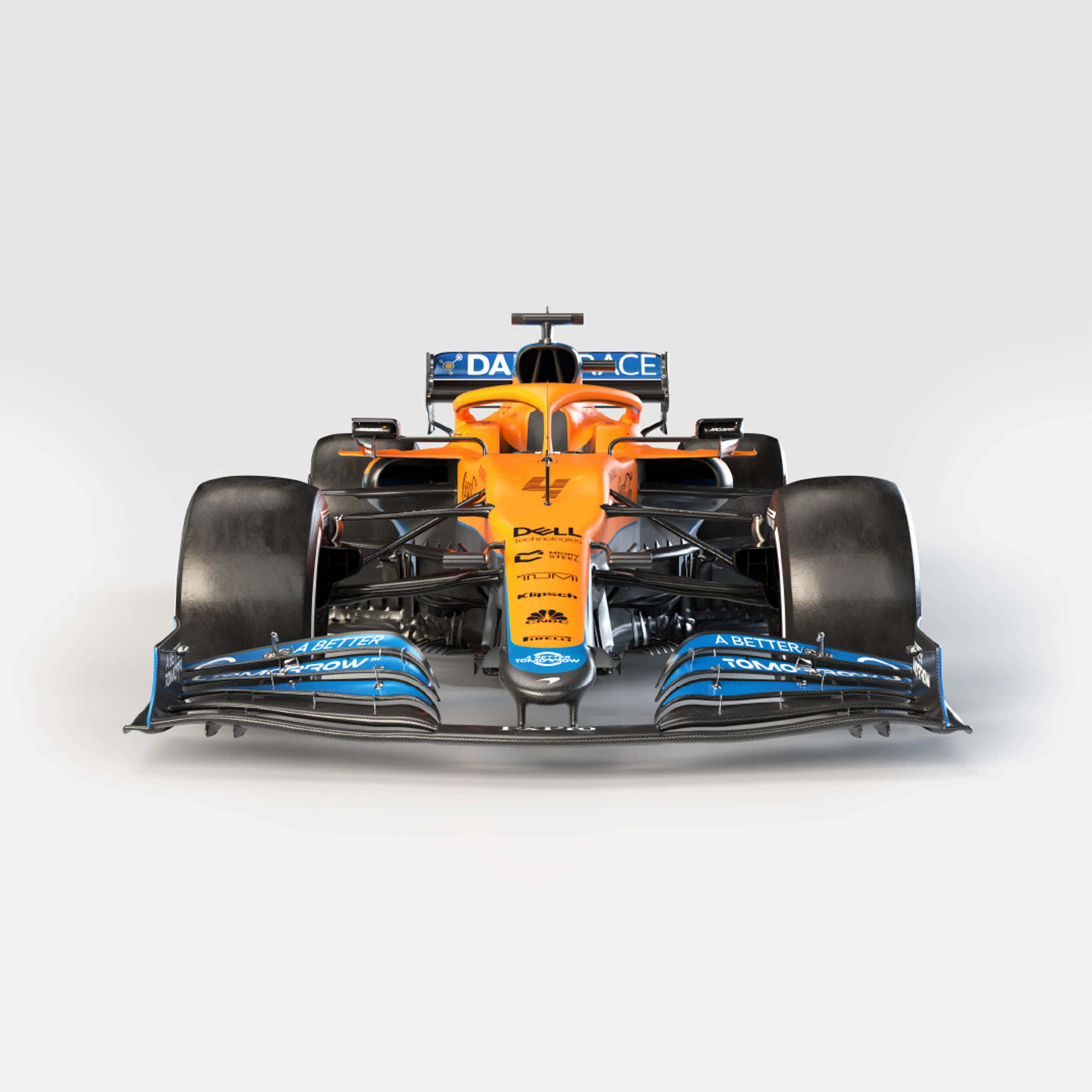 Mclaren Formula 1 Team, orange and blue Formula 1 race car, sponsor logos, Full HD Desktop Wallpaper