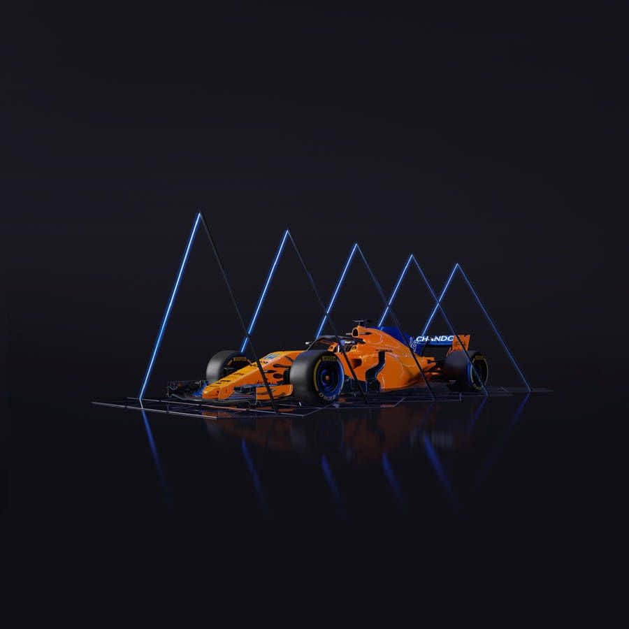 McLaren Formula 1, vibrant orange, blue neon triangular lights, SD Desktop Wallpaper