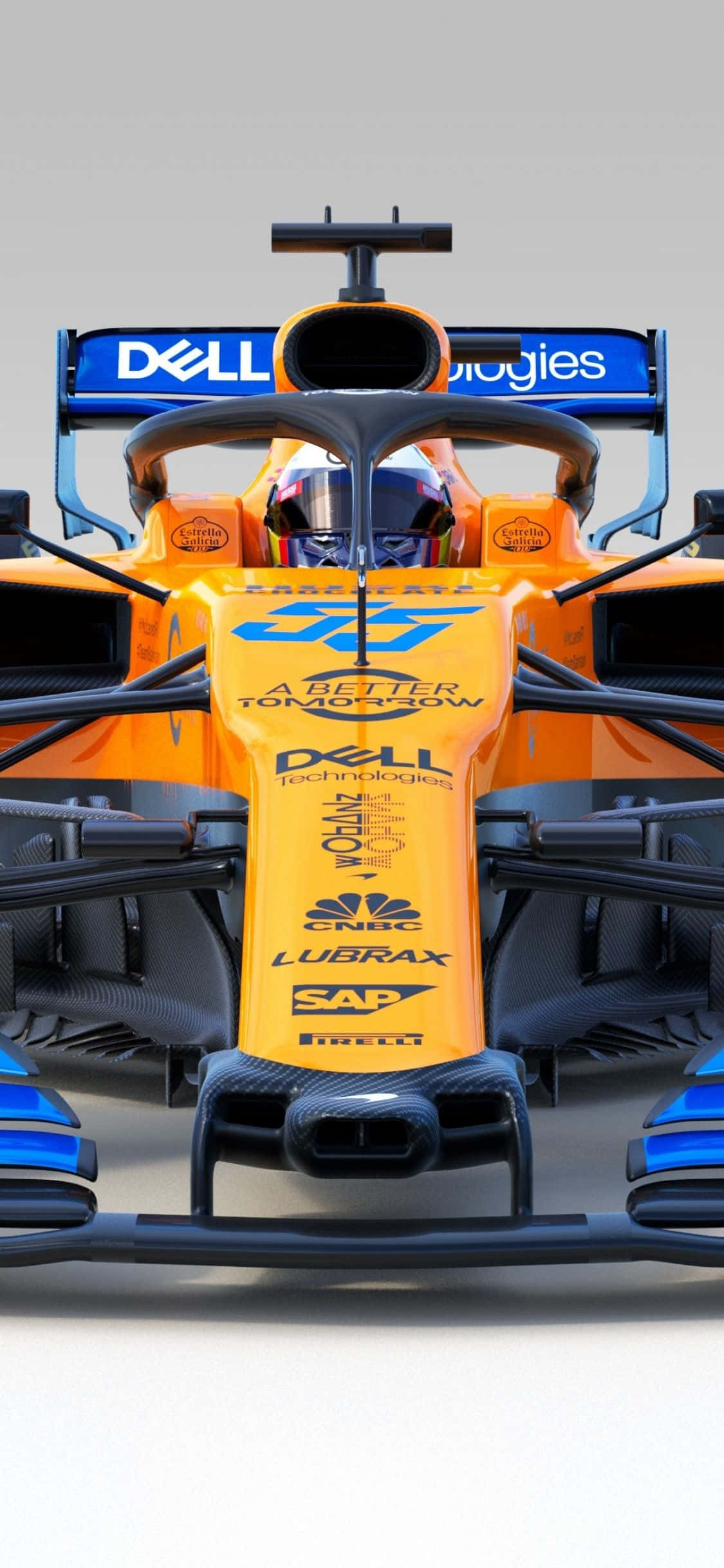 McLaren Formula 1, orange and blue Formula 1 race car, sponsor logos, Full HD Phone Wallpaper
