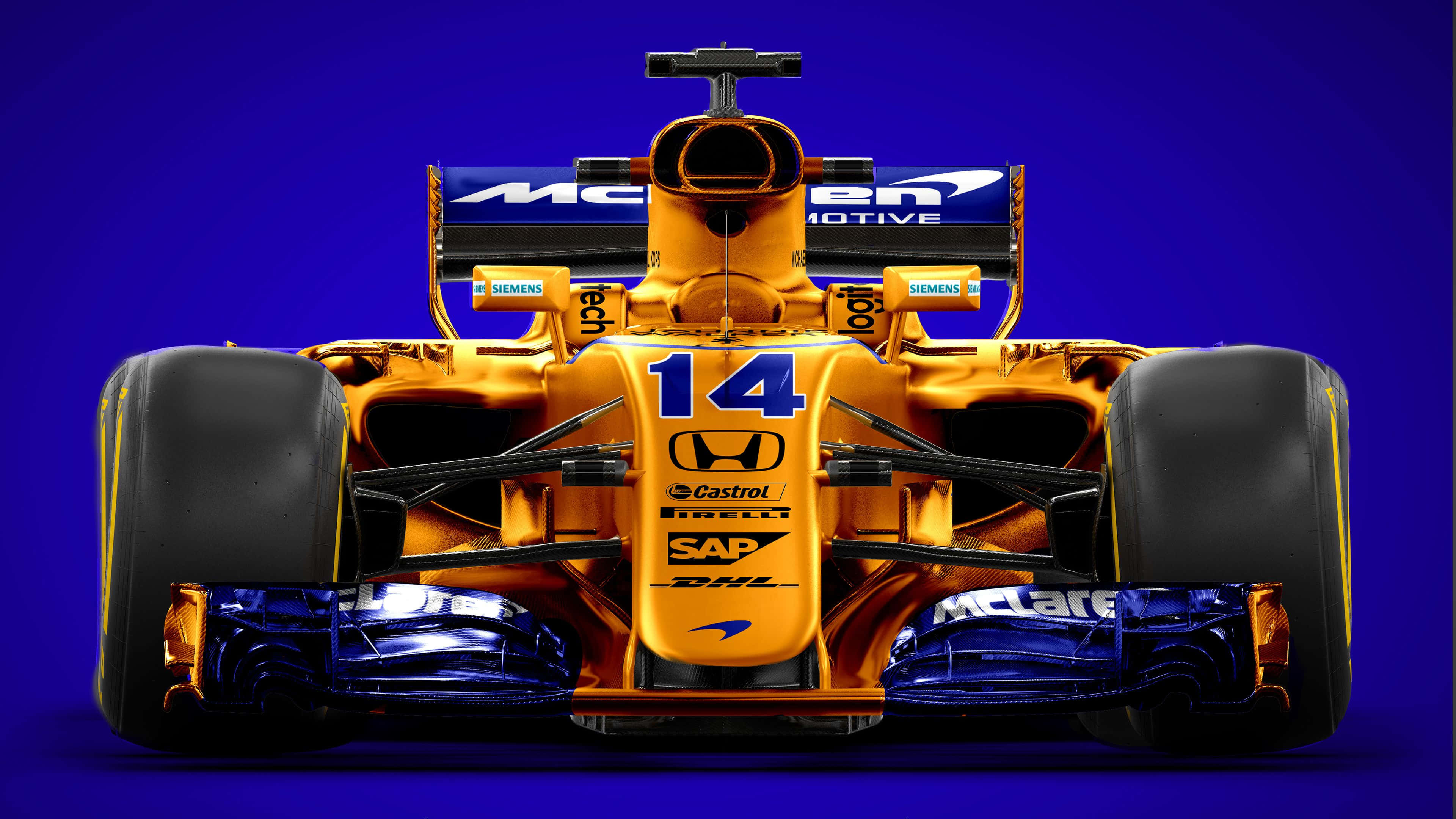 McLaren Formula 1, golden, number 14, 4K Desktop Wallpaper