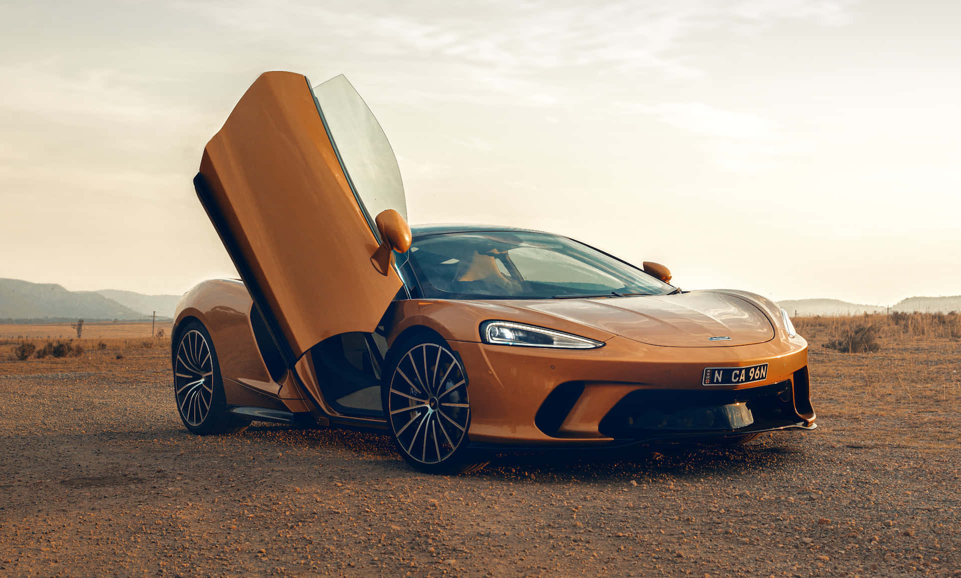 McLaren GT, orange, butterfly door, Full HD Desktop Wallpaper