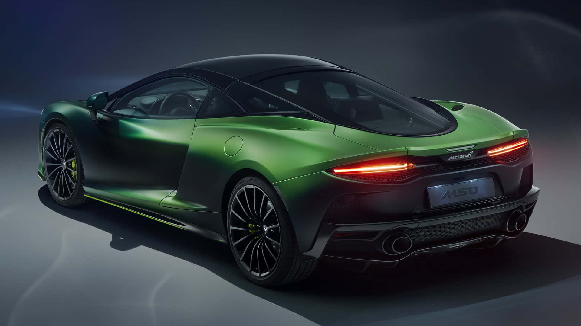 McLaren GT, green, studio lights, Full HD Desktop Wallpaper