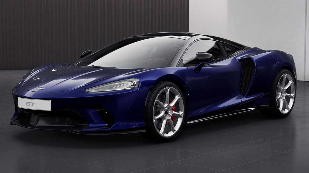 McLaren GT, blue, studio lights, HD Desktop Wallpaper
