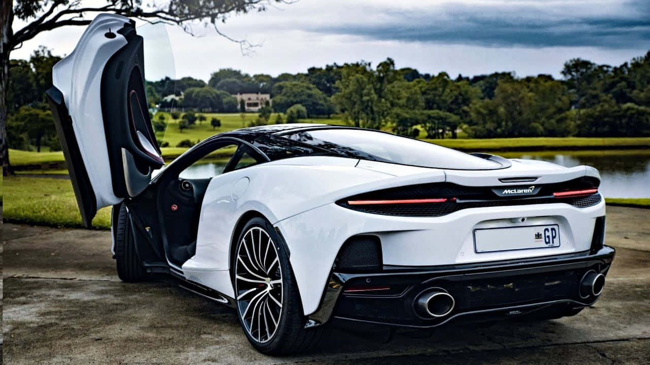 McLaren GT, white, butterfly doors, HD Desktop Wallpaper