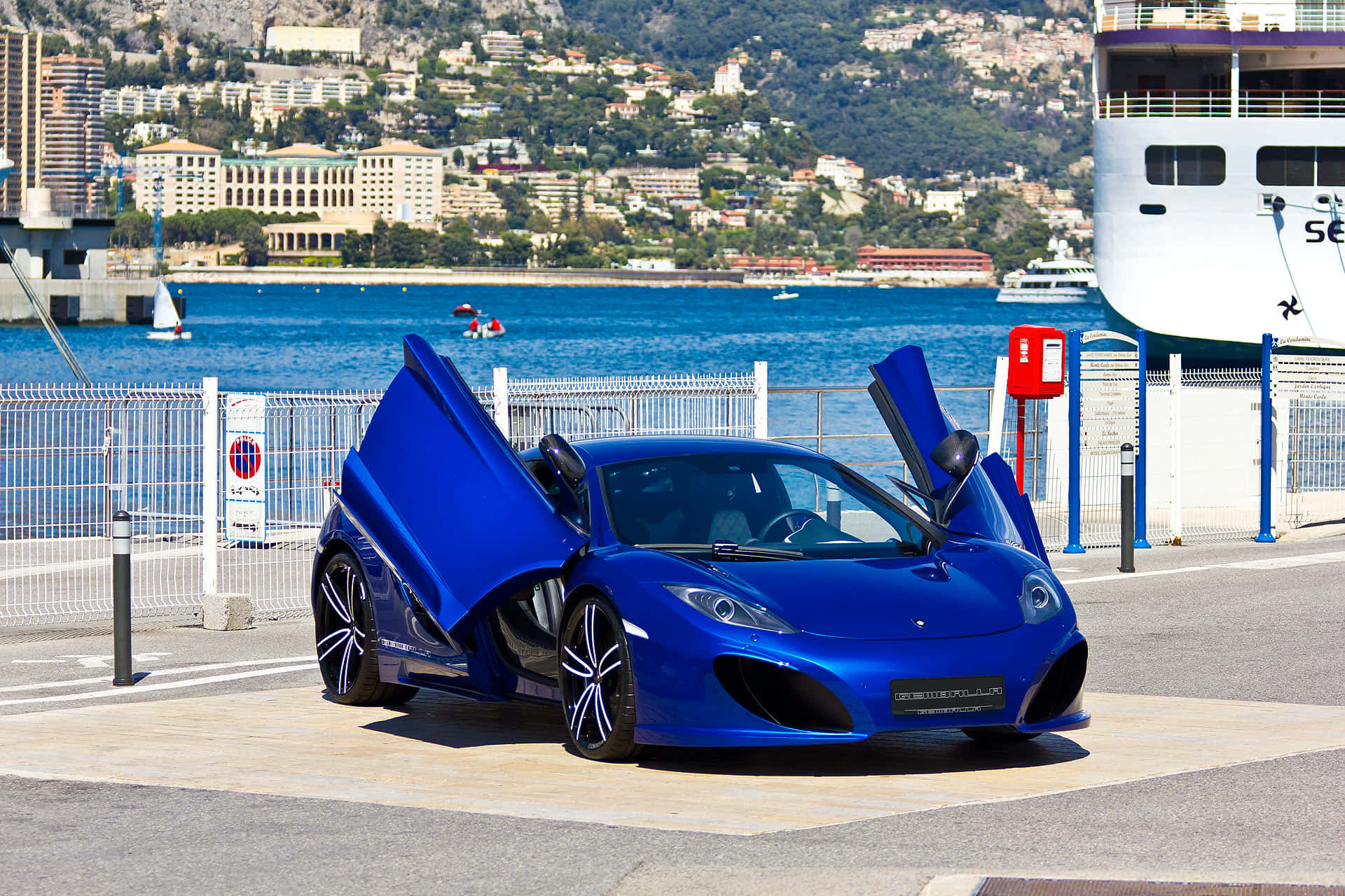 McLaren MP4-12C, vibrant blue, gull-wing doors, Full HD Desktop Wallpaper