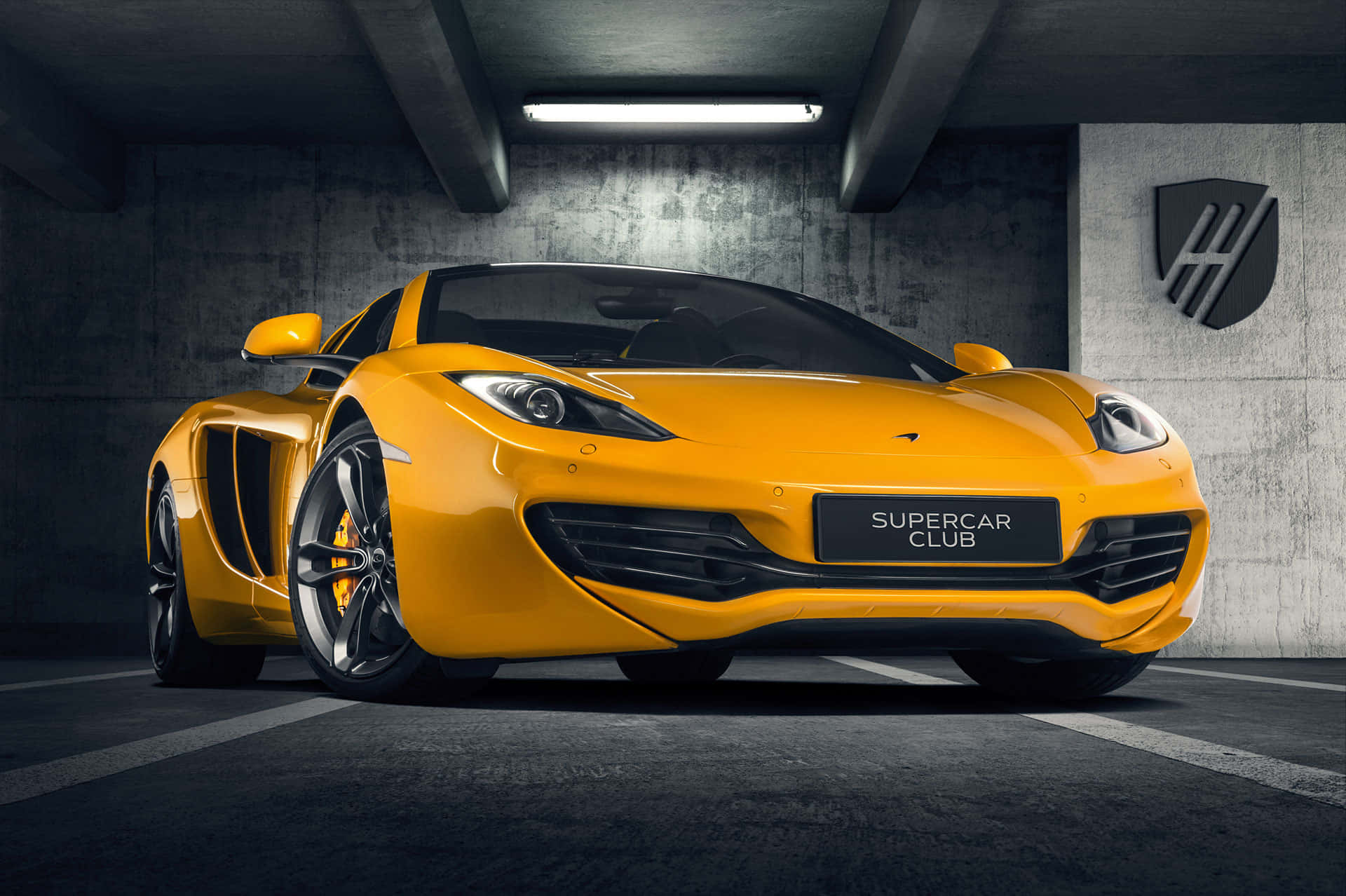 McLaren MP4-12C, vibrant yellow, fluorescent lights, Full HD Desktop Wallpaper