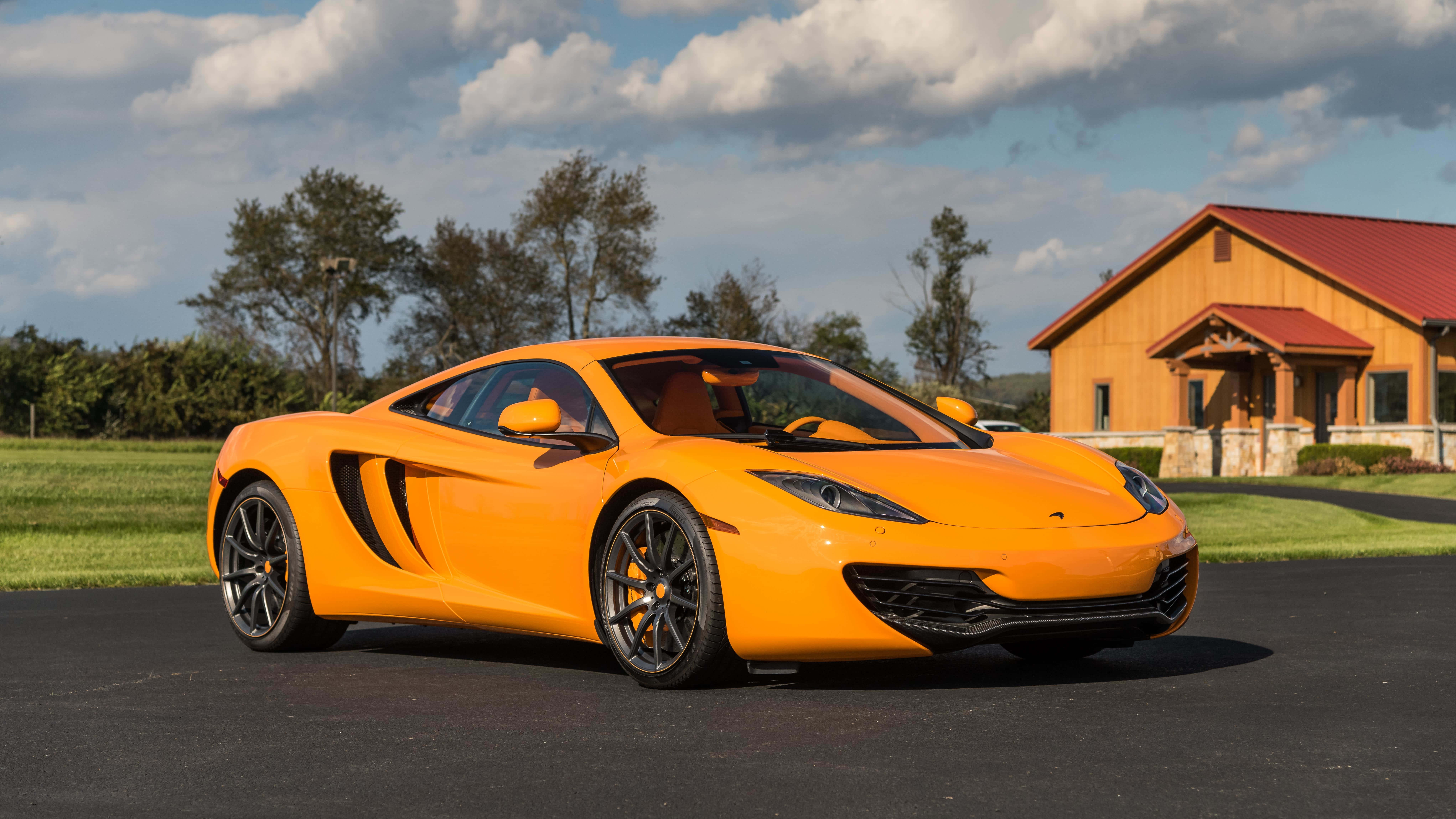 McLaren MP4-12C, vibrant orange, asphalt, 8K Desktop Wallpaper