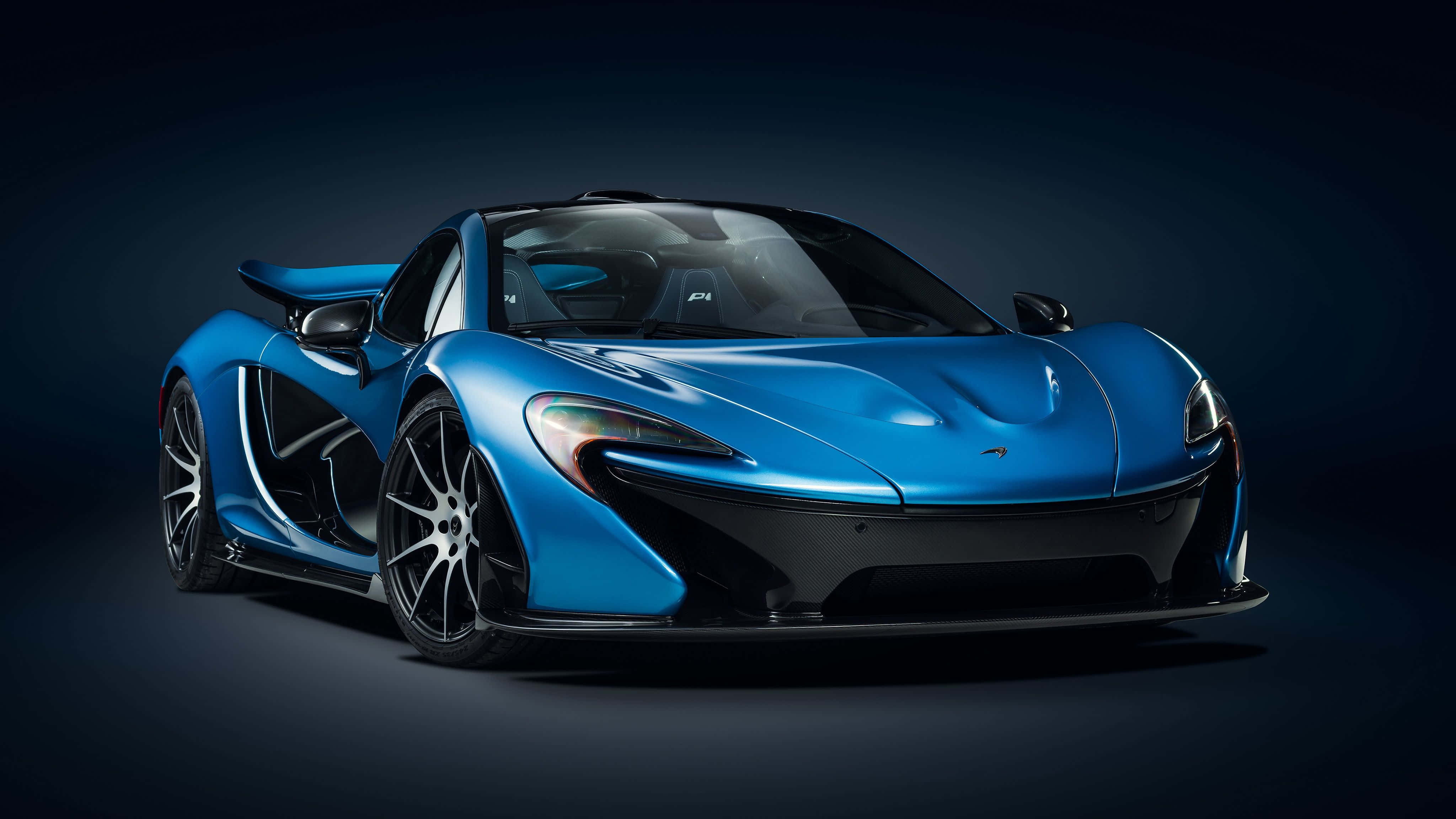 McLaren P1, sleek blue, studio lights, 4K Desktop Wallpaper