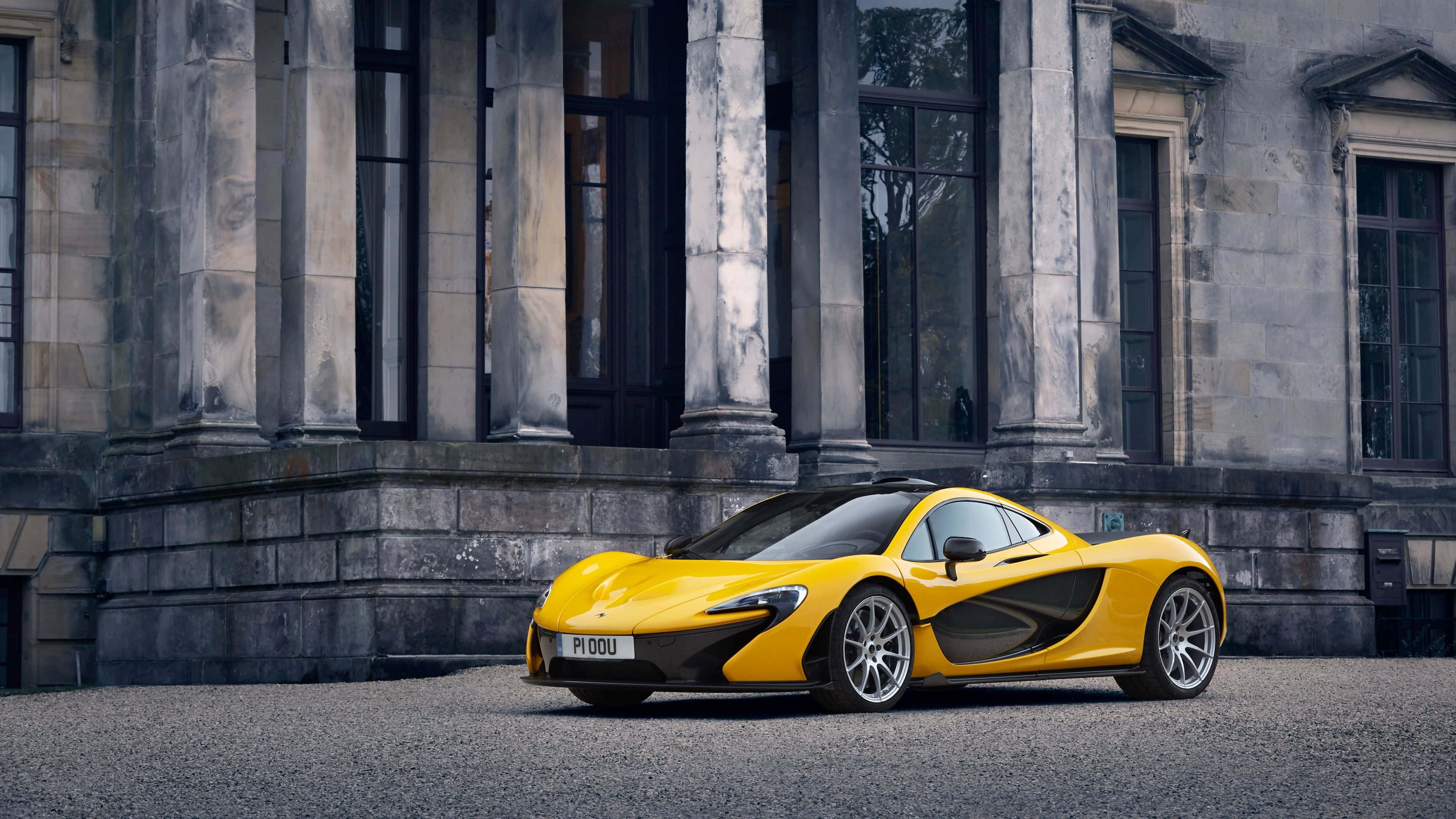 Mclaren P1, vibrant yellow, gravel, 4K Desktop Wallpaper