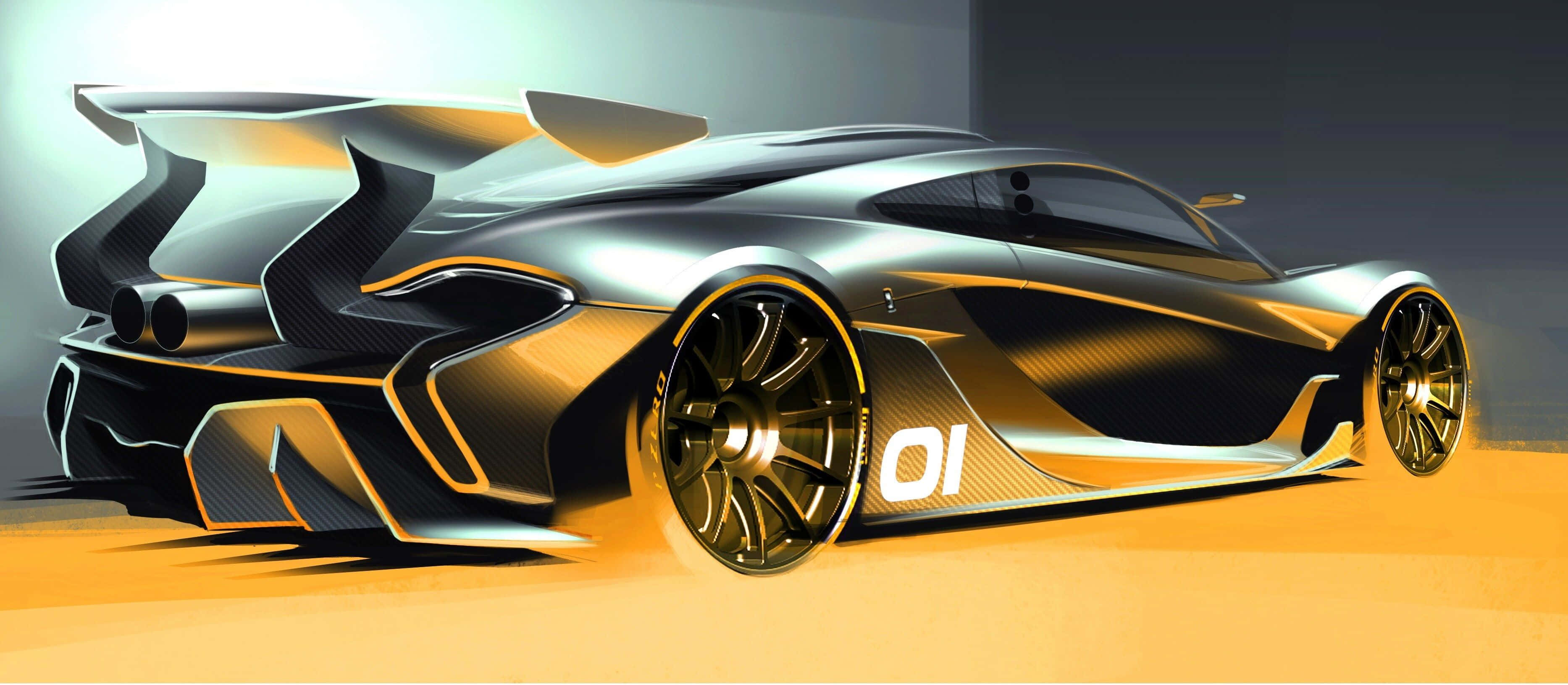 McLaren P1, carbon fiber accents, glowing orange highlights, 2K Desktop Wallpaper