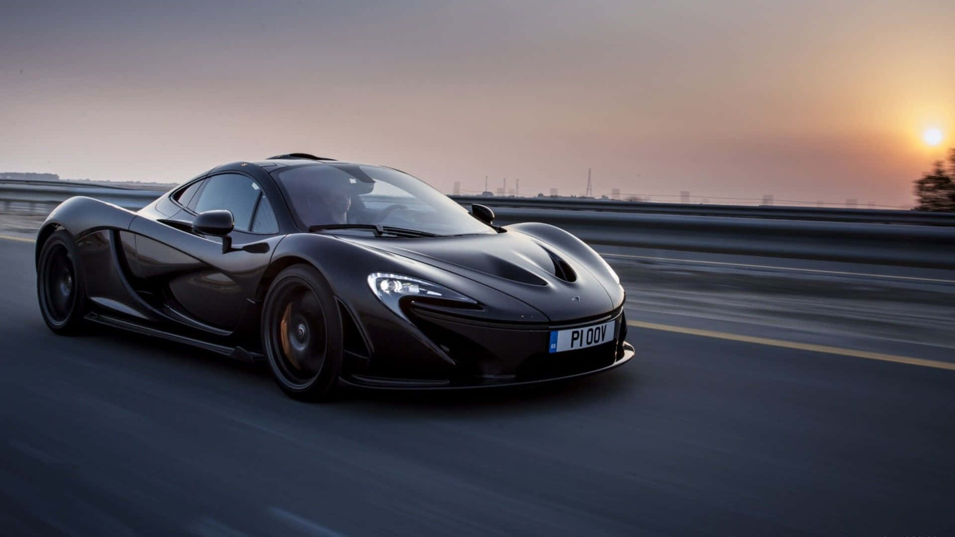McLaren P1, sunset, highway, Full HD Desktop Wallpaper