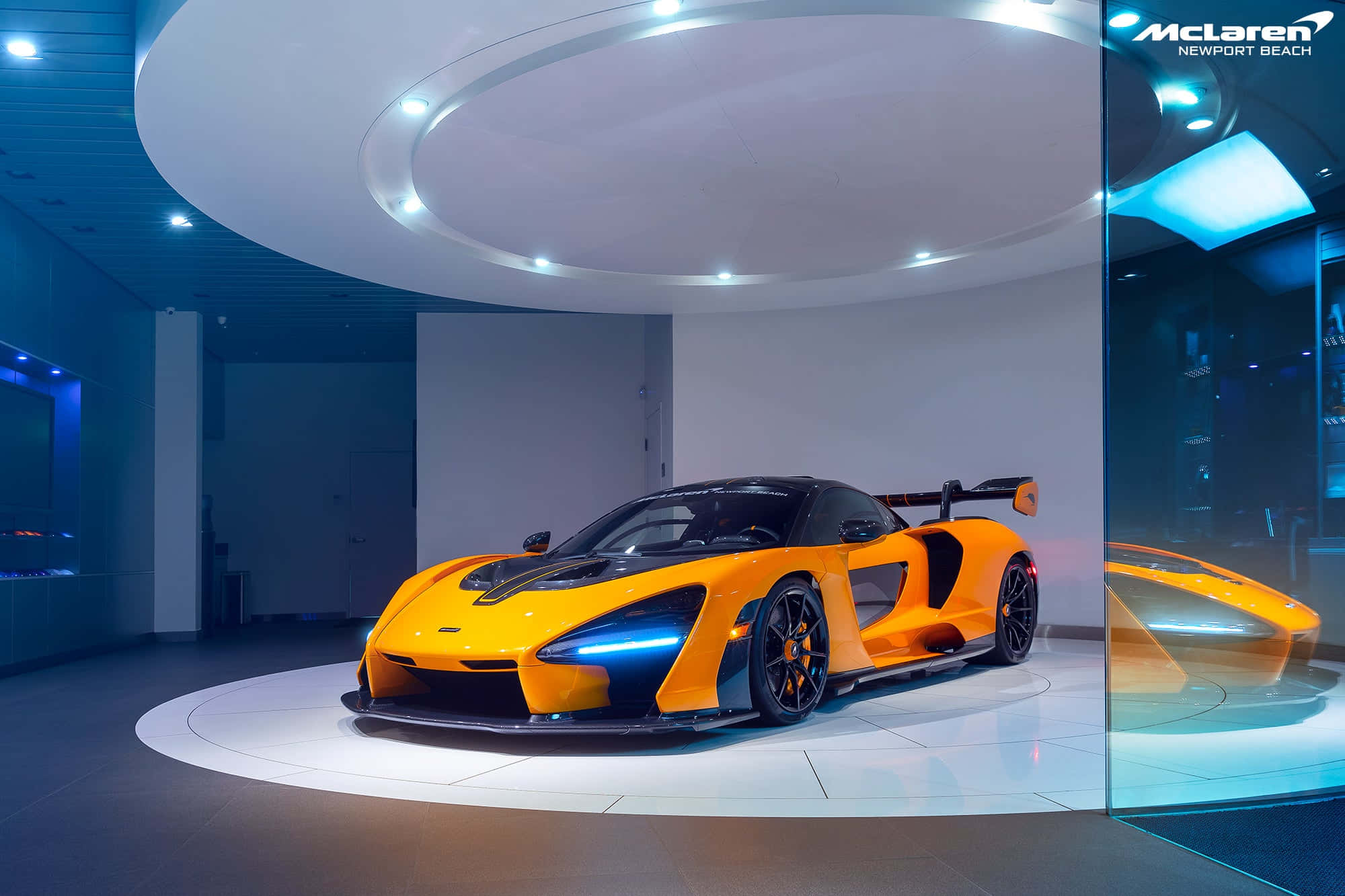 McLaren Senna, vibrant orange, spotlights, Full HD Desktop Wallpaper